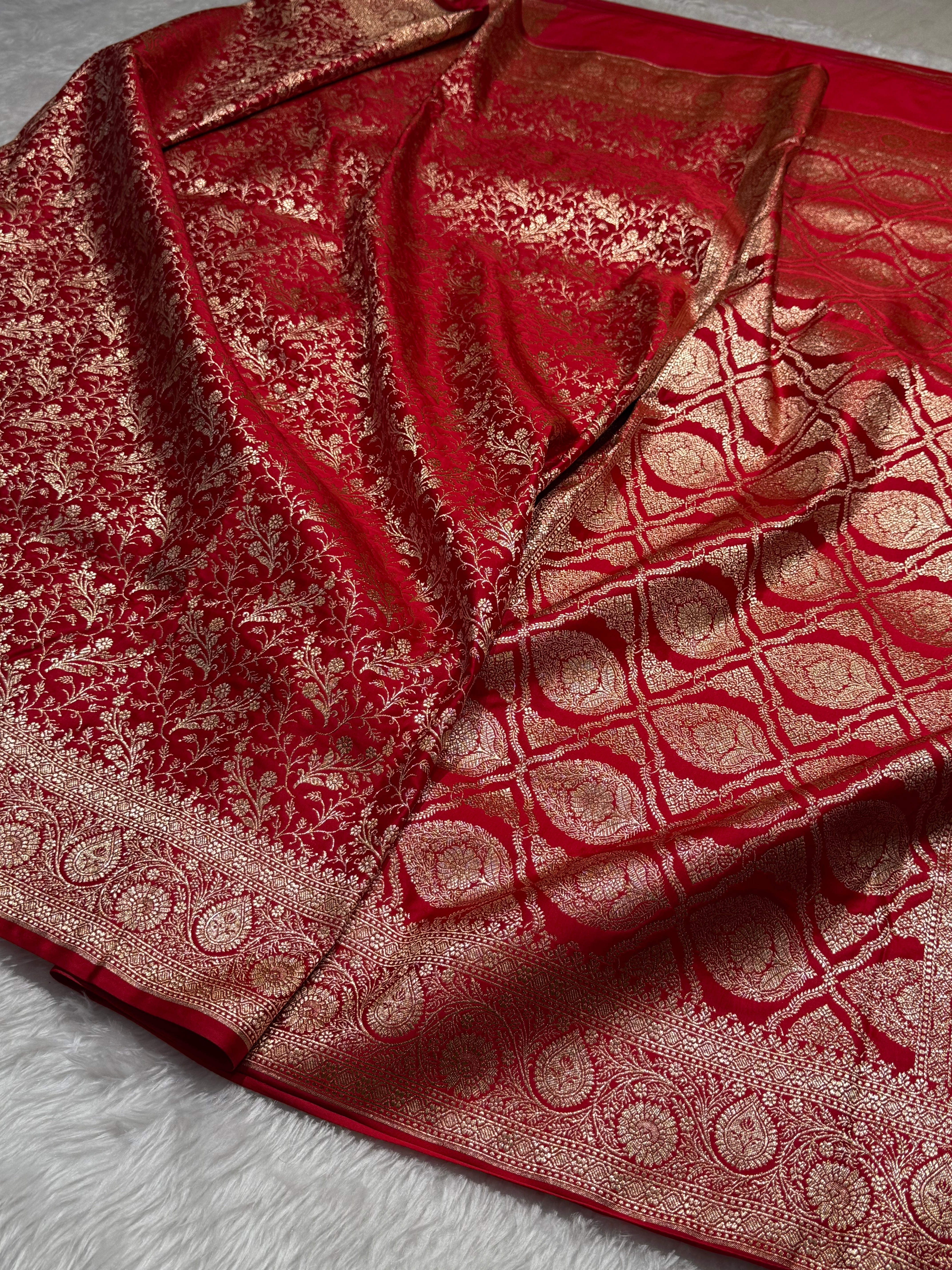Banarasi Bridal Red Brocade Soft Katan Silk Saree