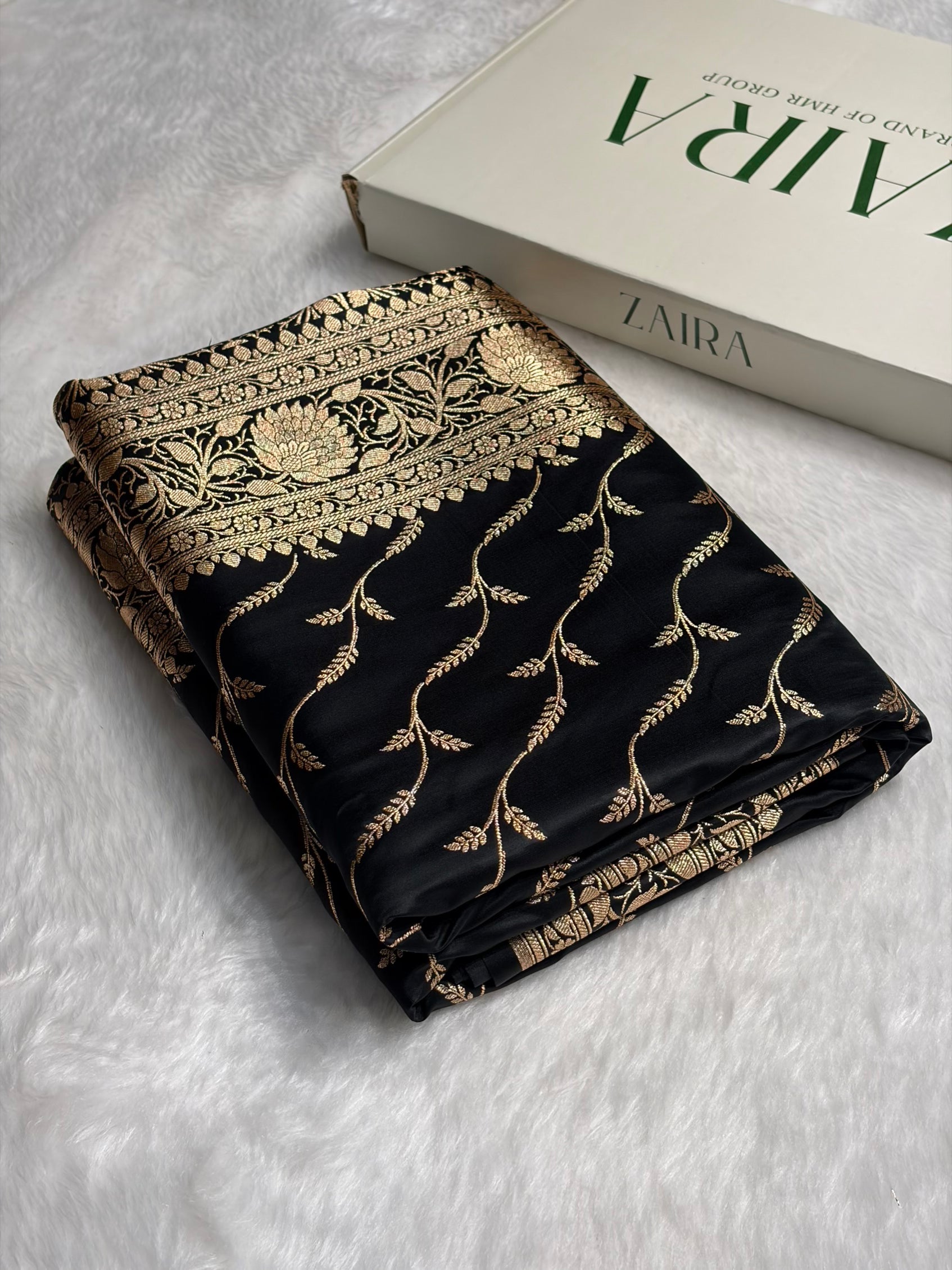 Black Pattern Satin Katan Silk saree SK37