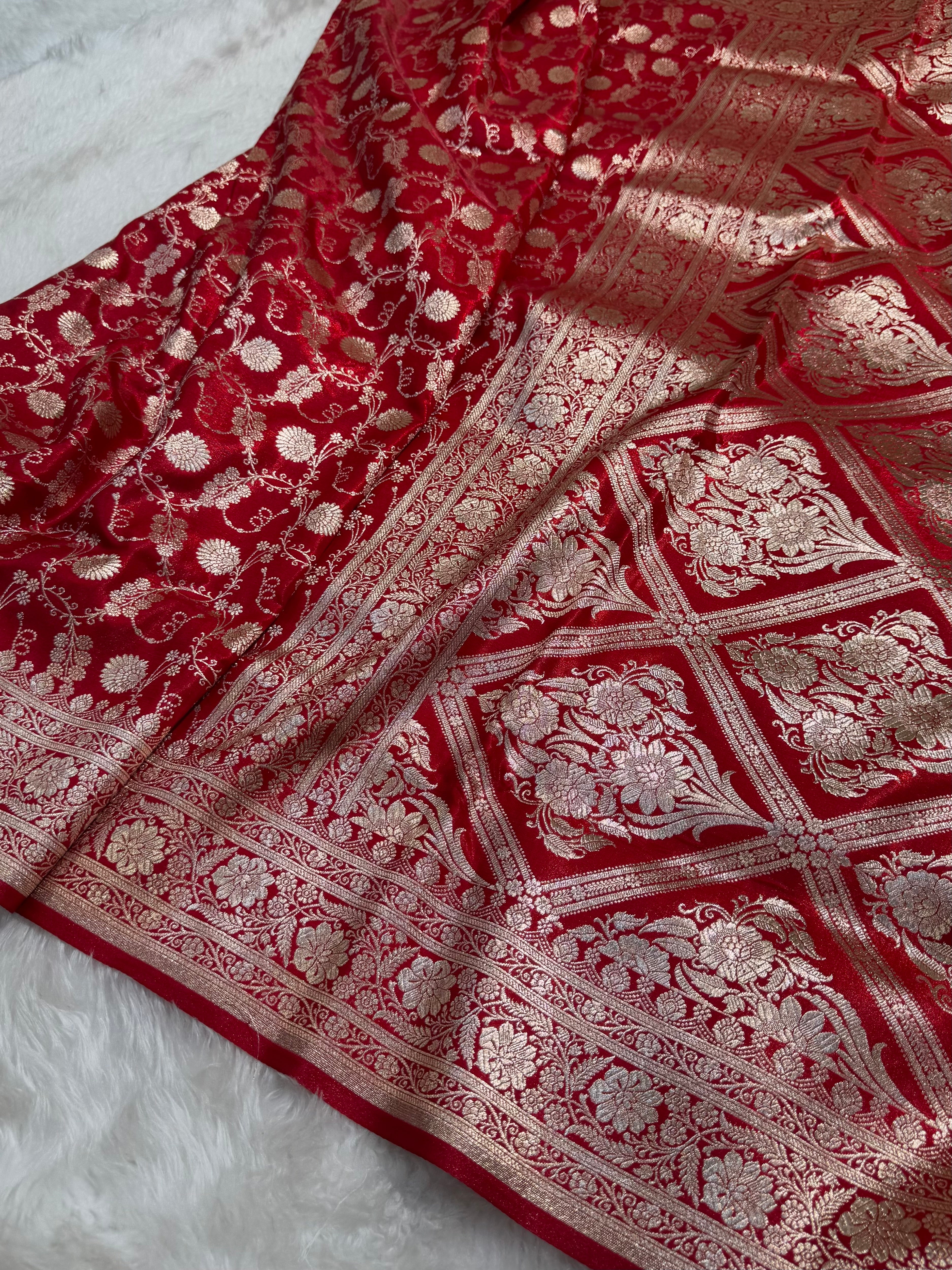 Light Wight Satin Silk Jaal in Red Shades SS17