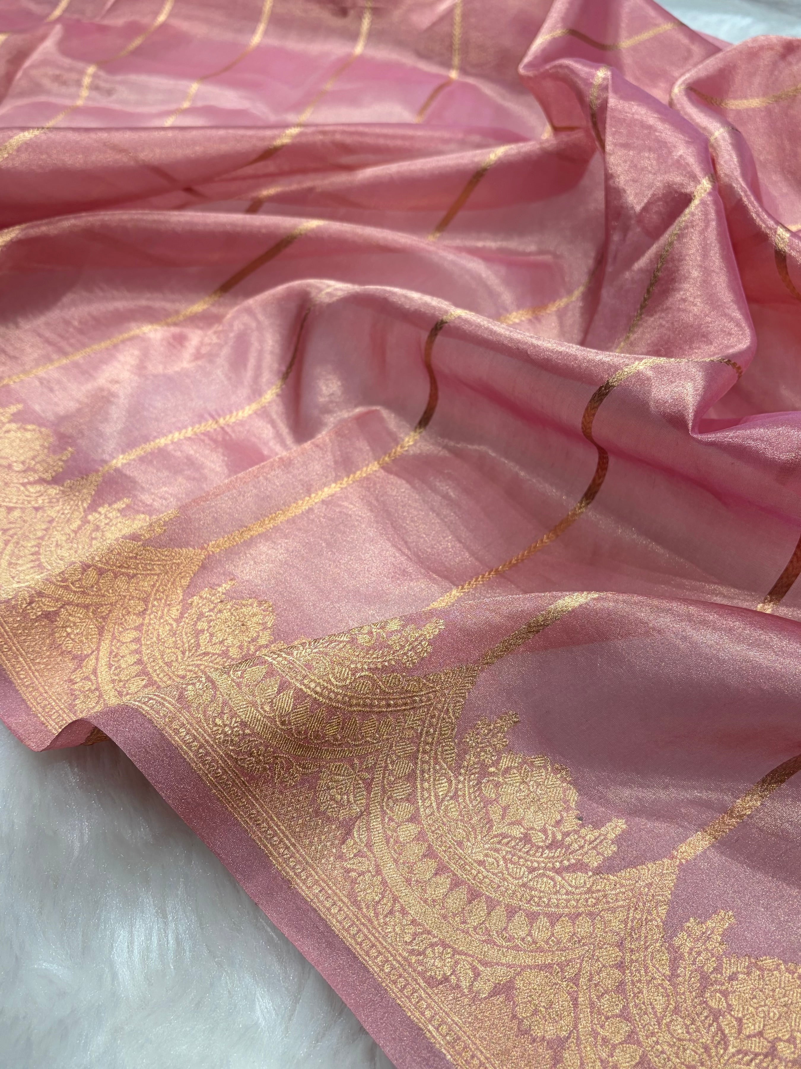 Baby Pink Bananasi Floral Shades Pure Tissue Silk Saree PT-48