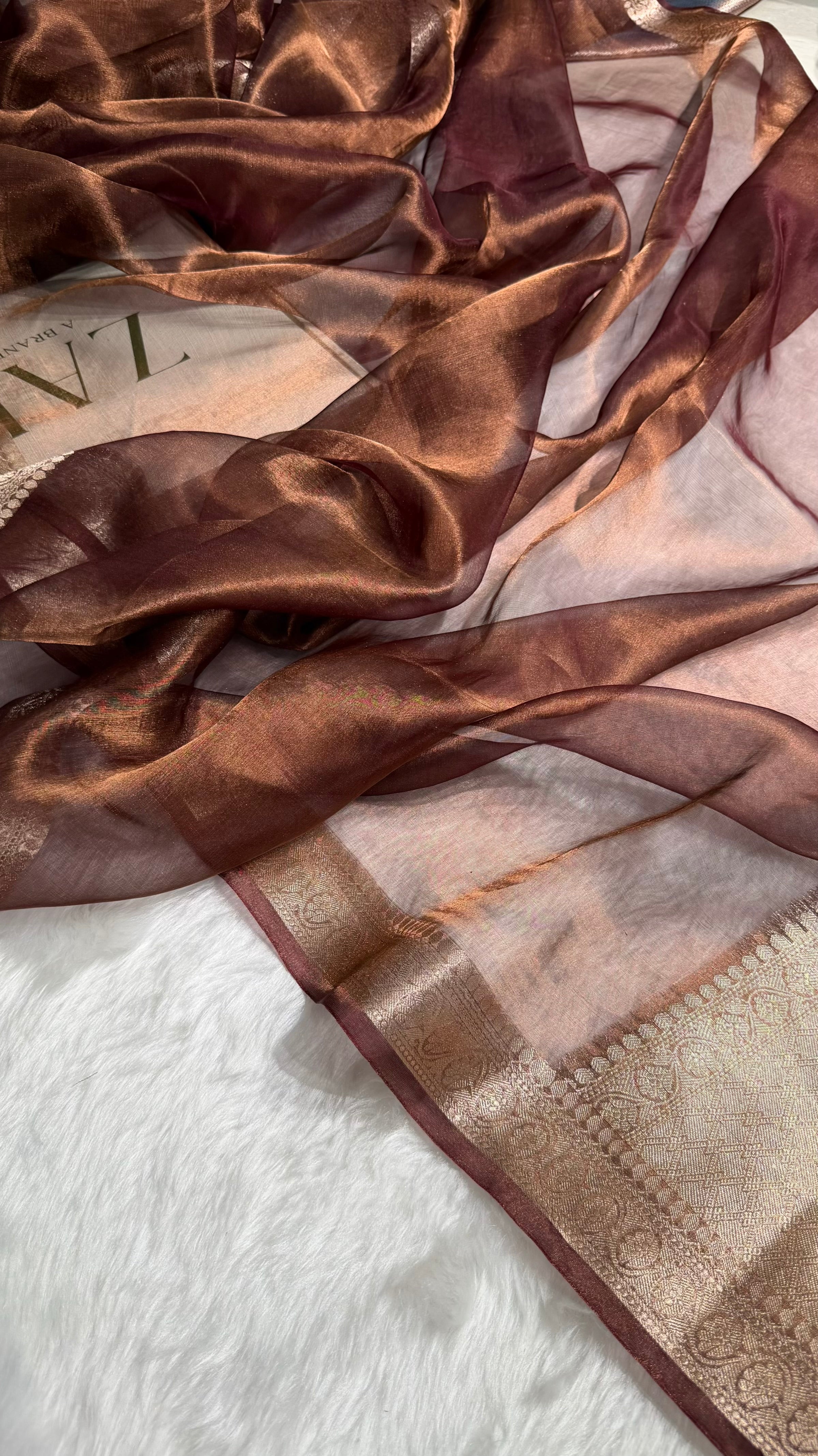 Chocolate Shades Pure Tissue Silk Saree with Brocade Blouse PT-09