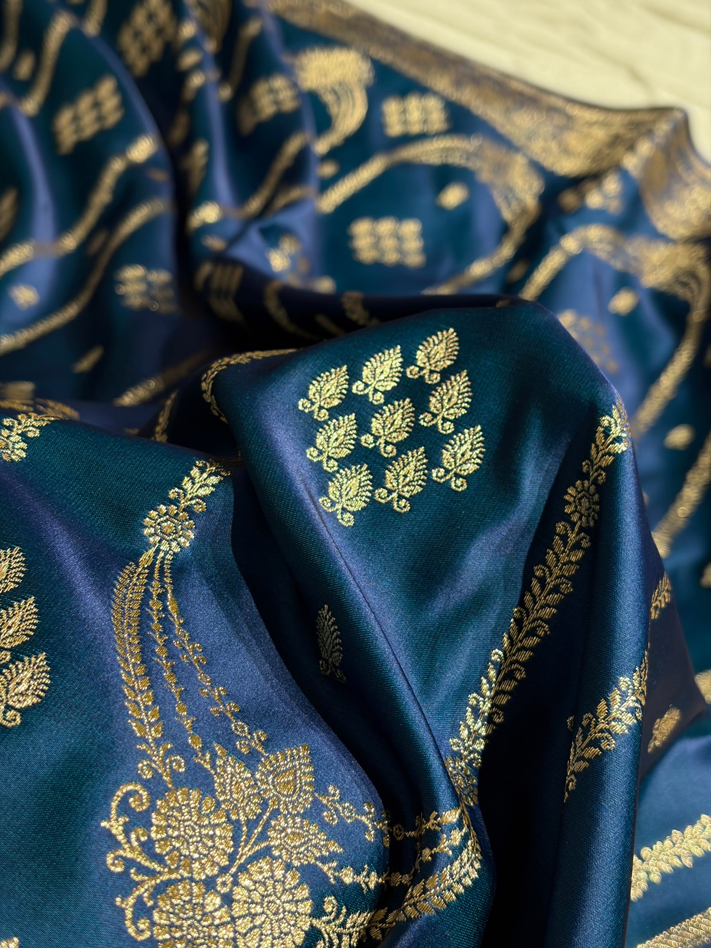 Peacock Floral Boota Pattern Satin Katan Silk saree SK39
