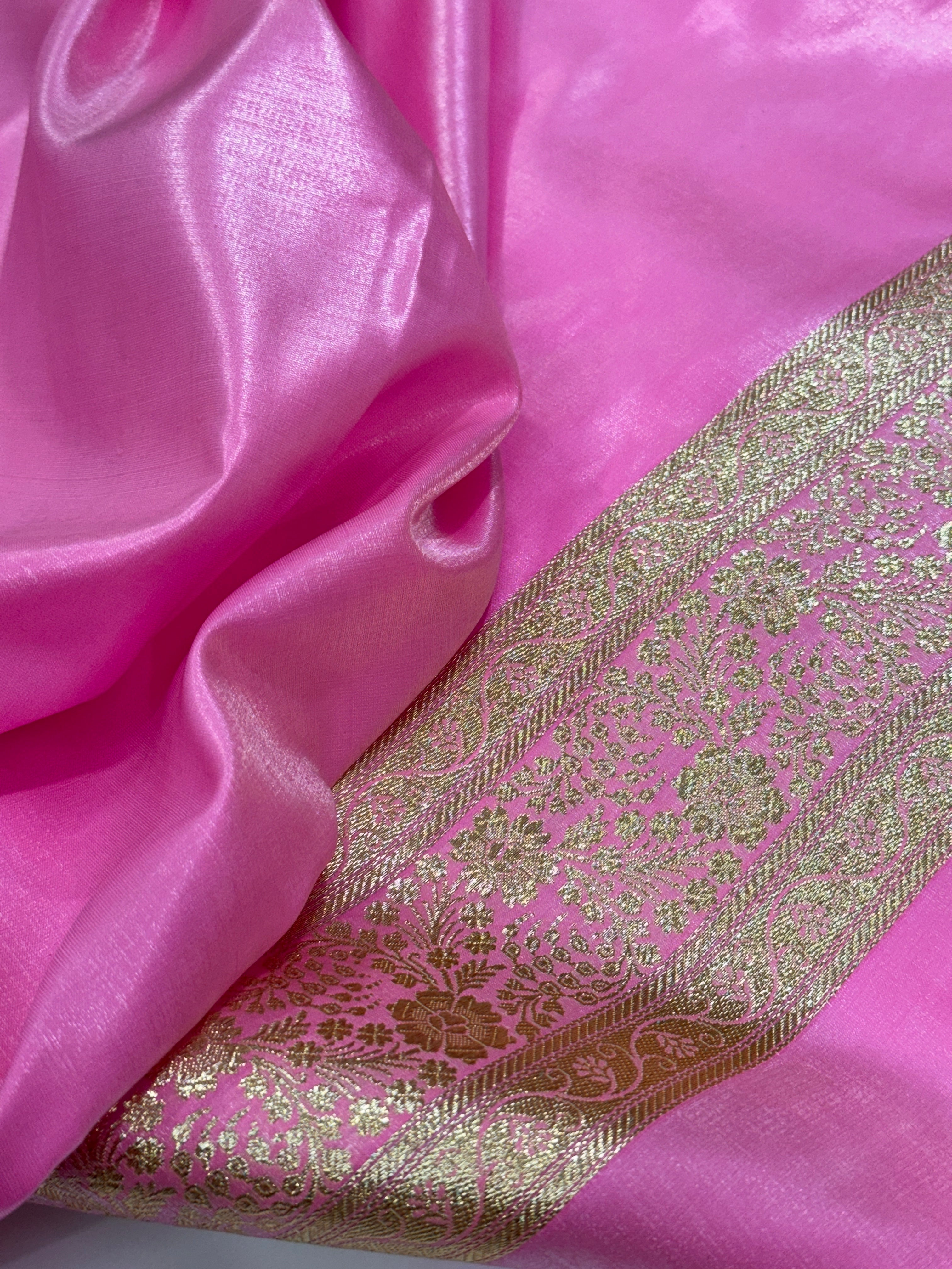 Ultra Light Weight Satin Silk Jaal in Baby Pink Shades