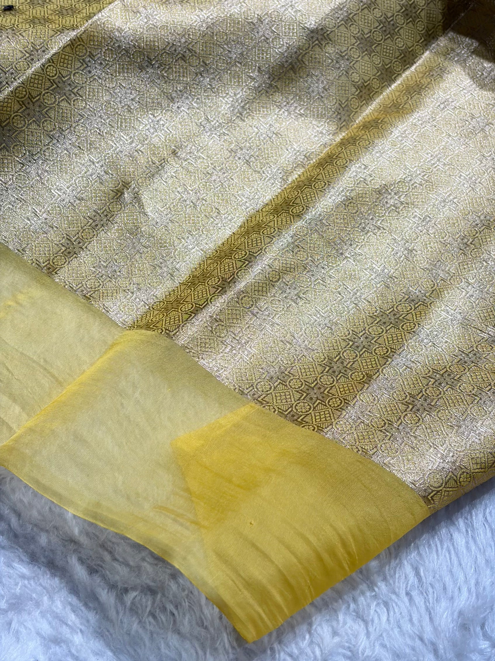 Banarasi Pure Organza Contrast Chocolate With Yellow Shades Banarasi Silk Saree PO-43