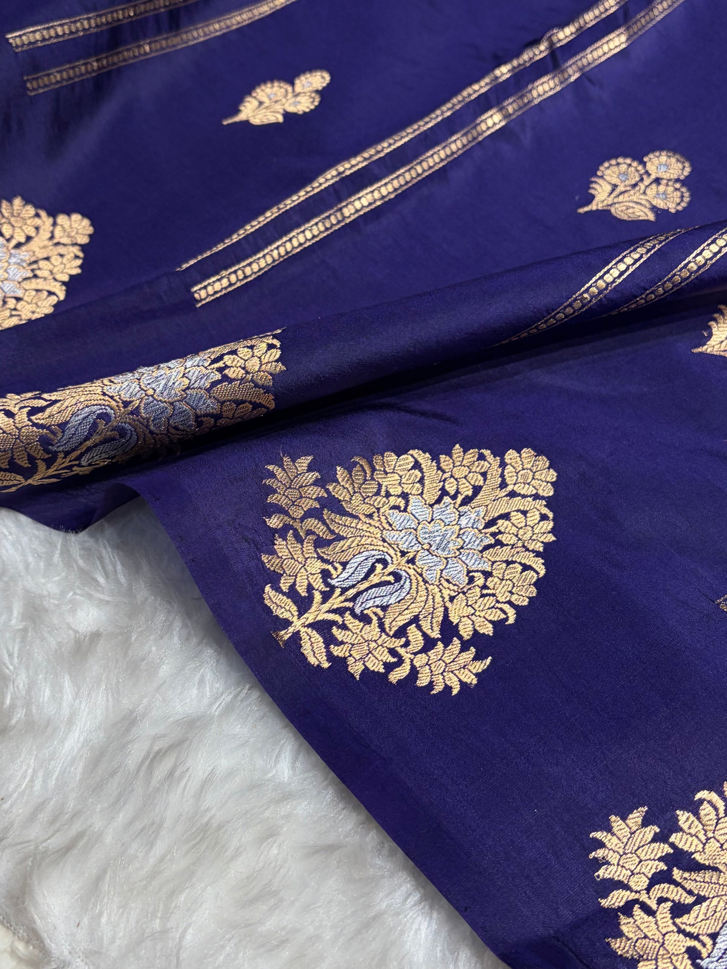 Navy Blue Shades Banarasi Handwoven Pure Paper Katan Silk RM-66