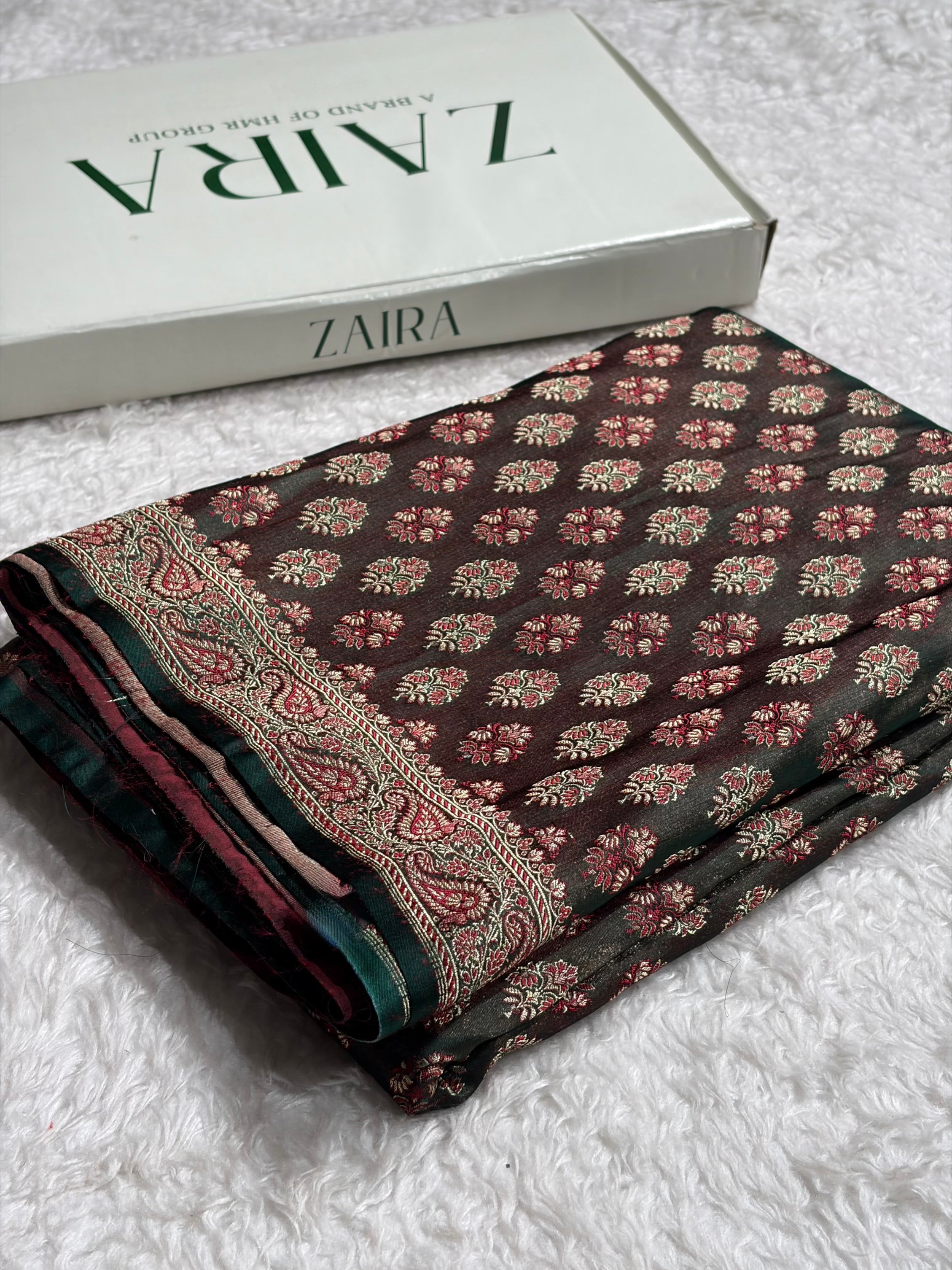 Dark Bottle Green Jamawar Tanchoi Jaal Katan Silk Saree SKTM-21