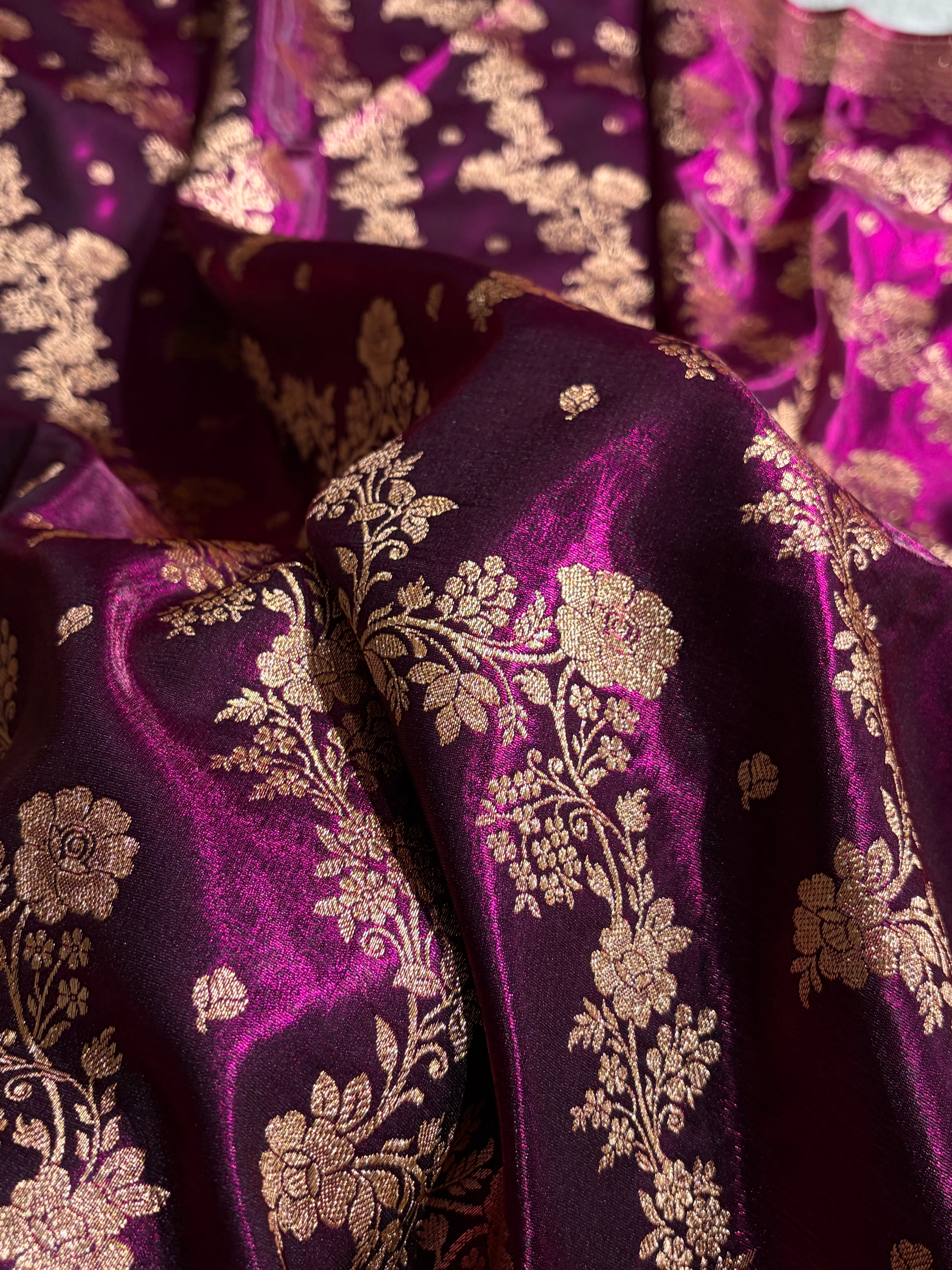 Satin Silk Saree Banarasi Cross with booti In Wine Shades SS22