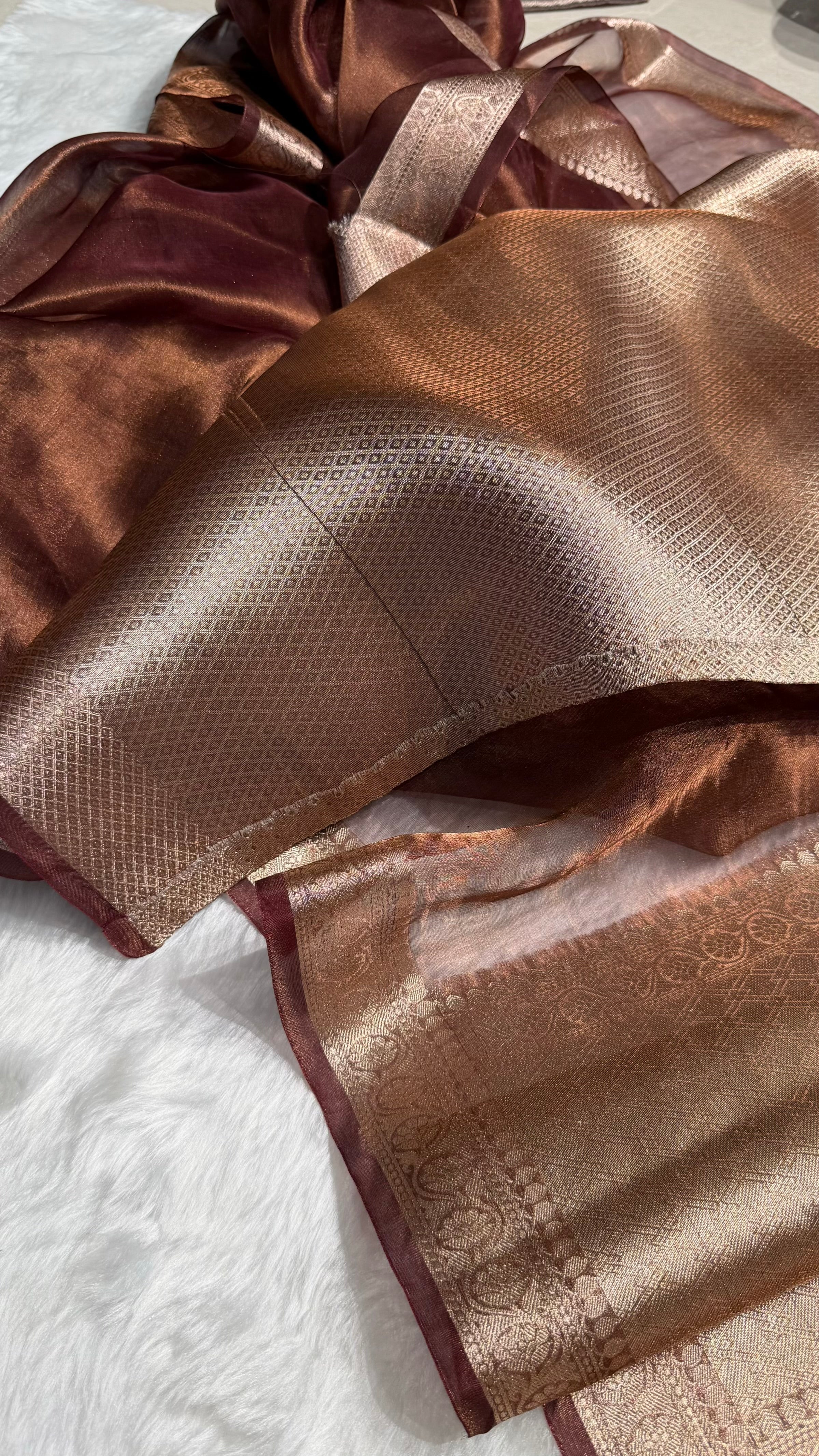 Dark Mehendi Shades Pure Tissue Silk Saree with Brocade Blouse PT-09