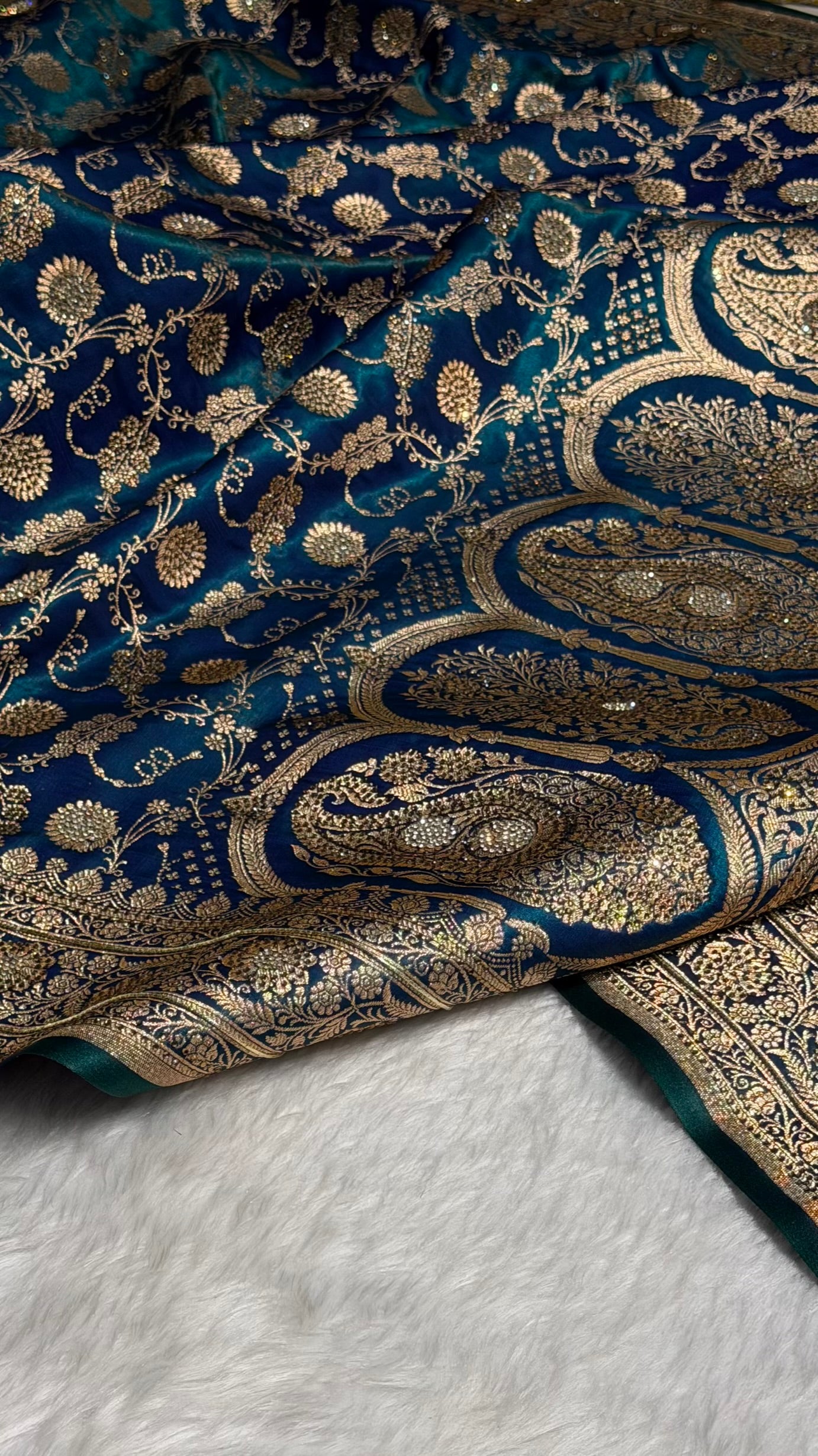 Peacock Satin Silk Jaal with Swavroski Work BSS17