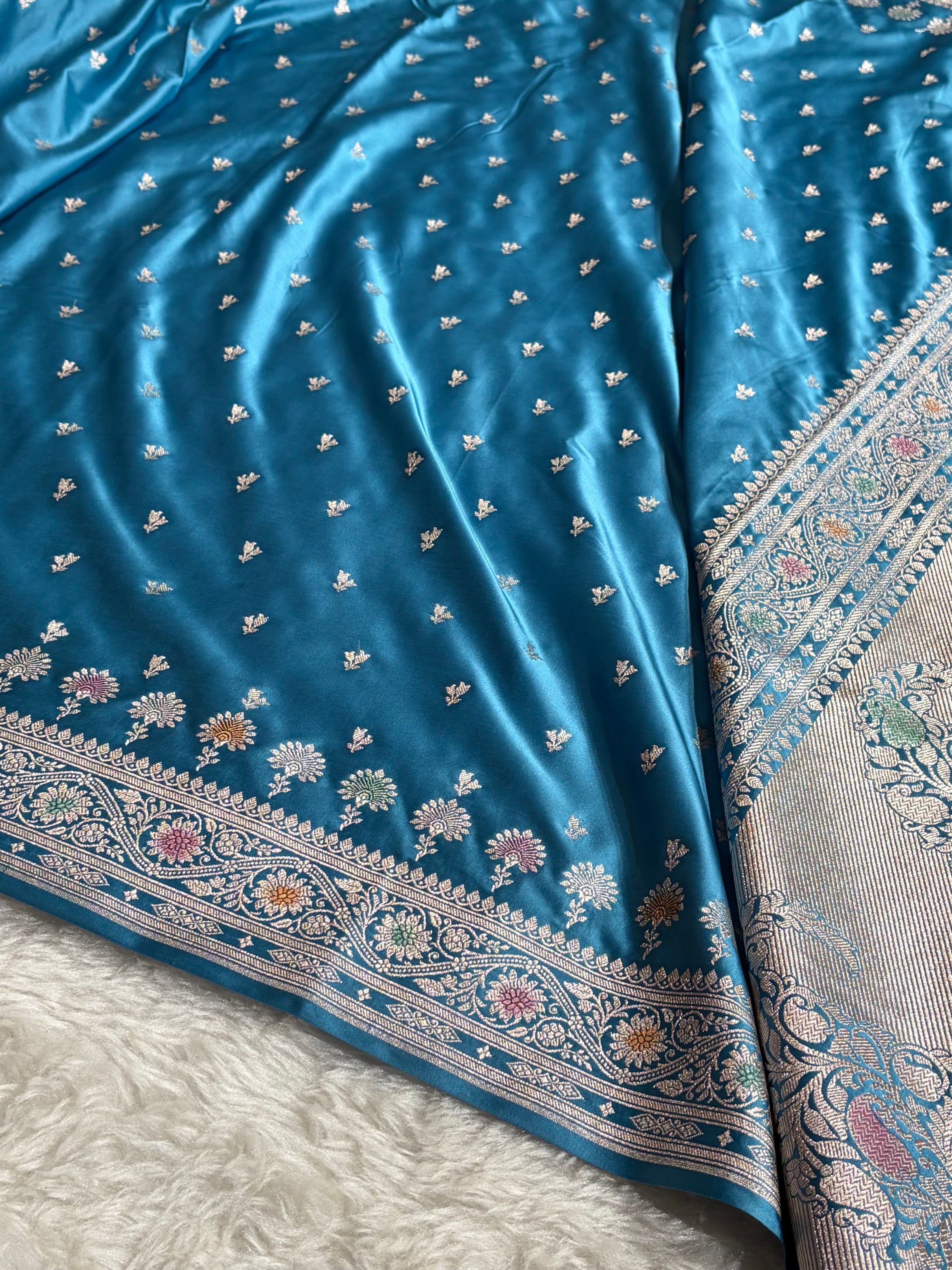 Banarasi Firozi Shades Minakari Booti Mashru Silk Saree MCS72
