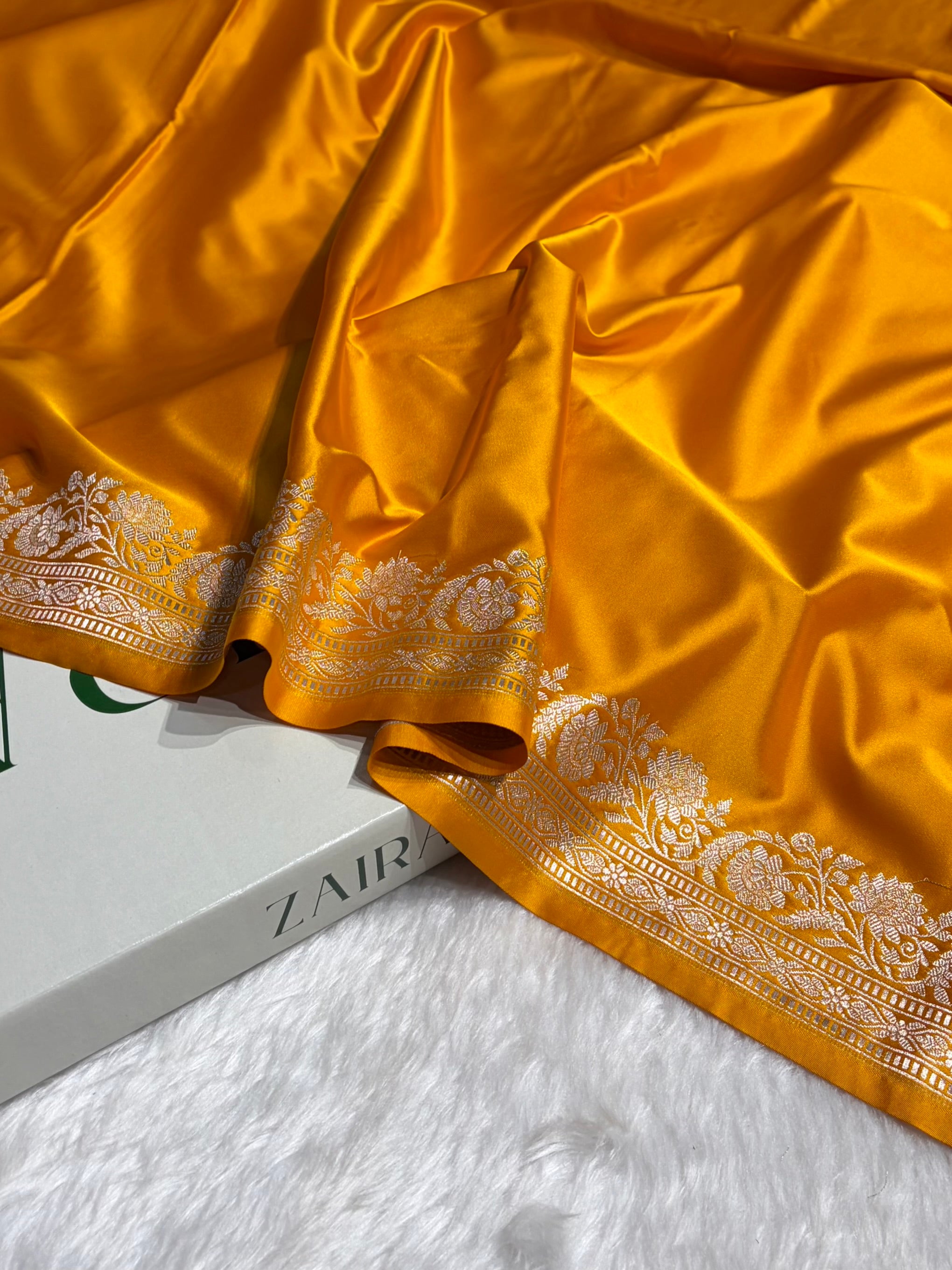 Mustard Boota With Floral Border Mashru Silk Saree MSM-94