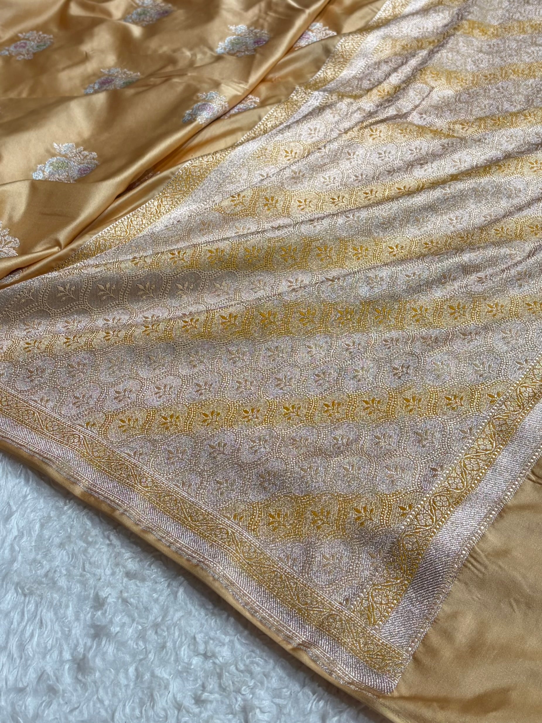 Tusser Sona Rupa Minakari Floral Motif Mashru Silk Saree MS50