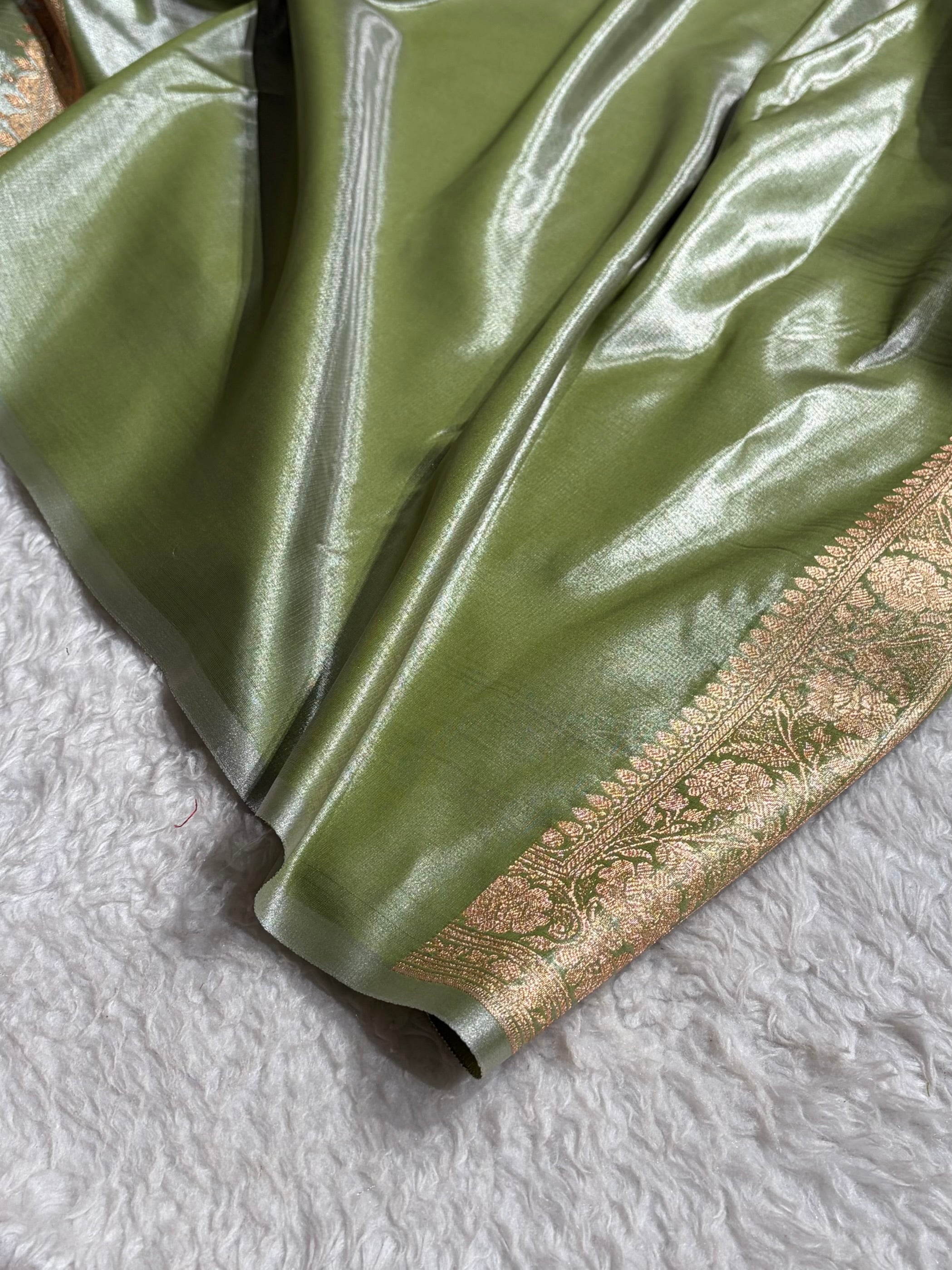 Satin Silk Saree Banarasi Cross with booti In Pista Shades SS22