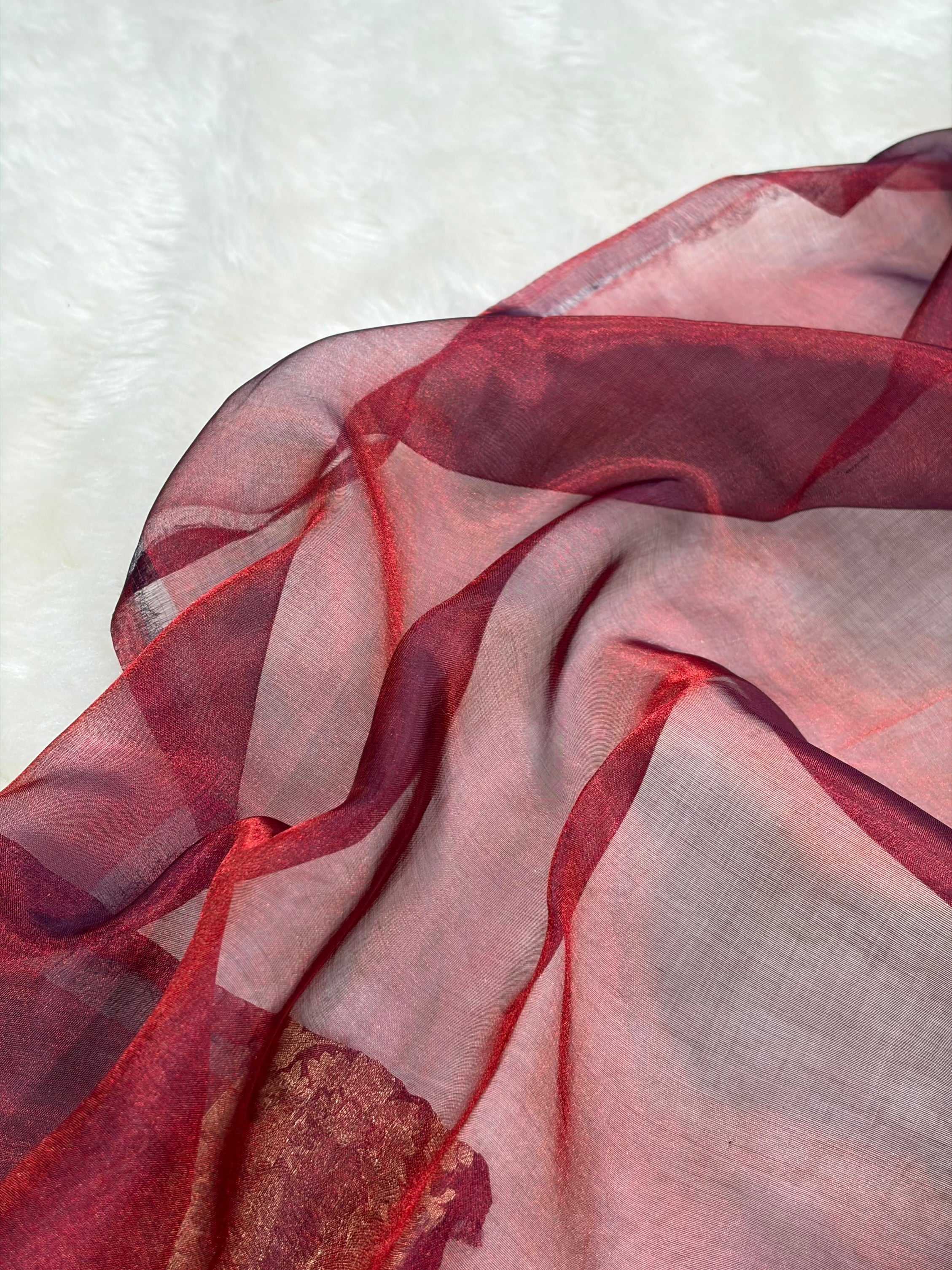 Maroon Bananasi Floral Shades Pure Tissue Silk Saree PT-42