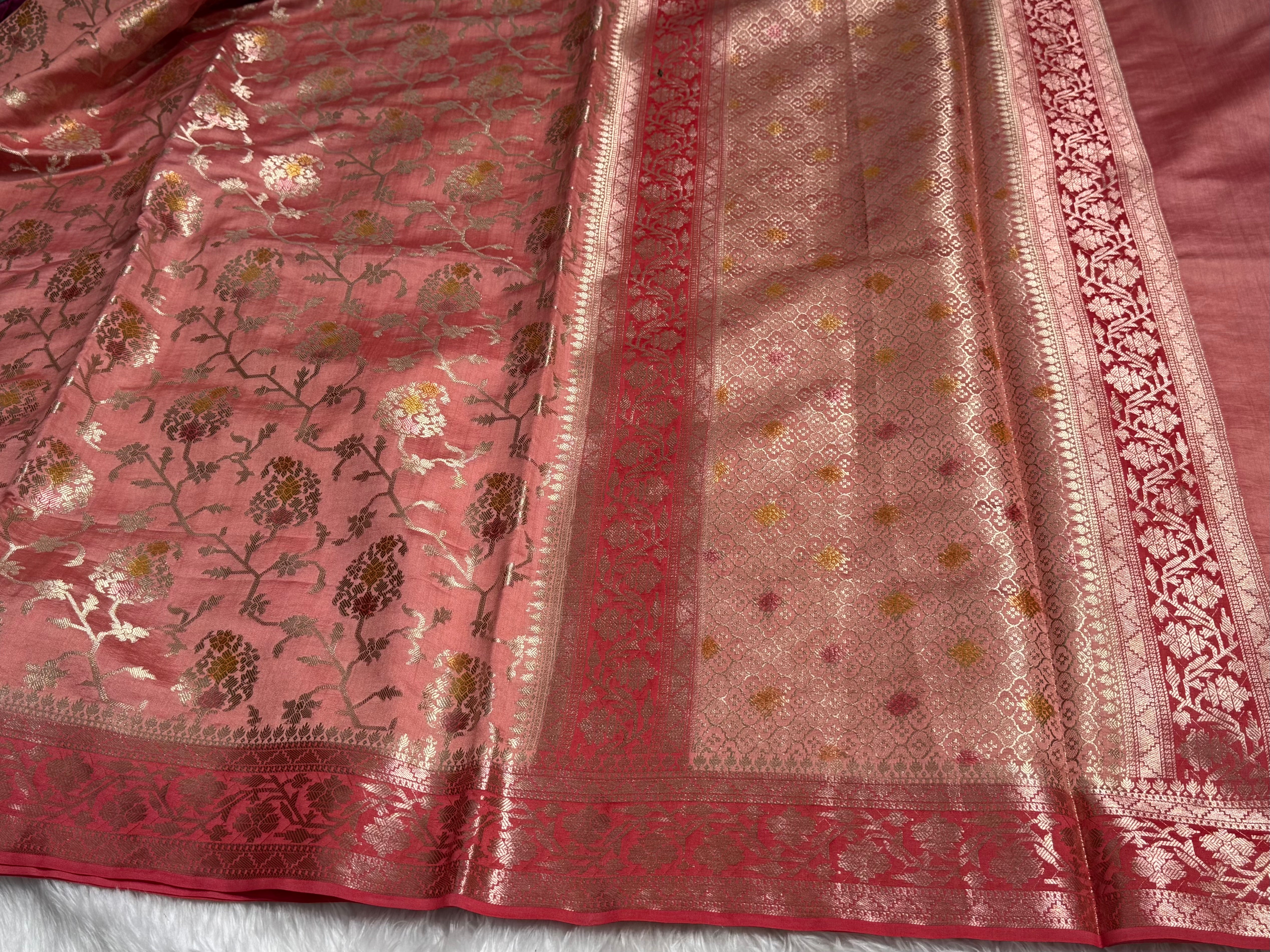 Minakari Peach Shades Pure Chiniya Silk