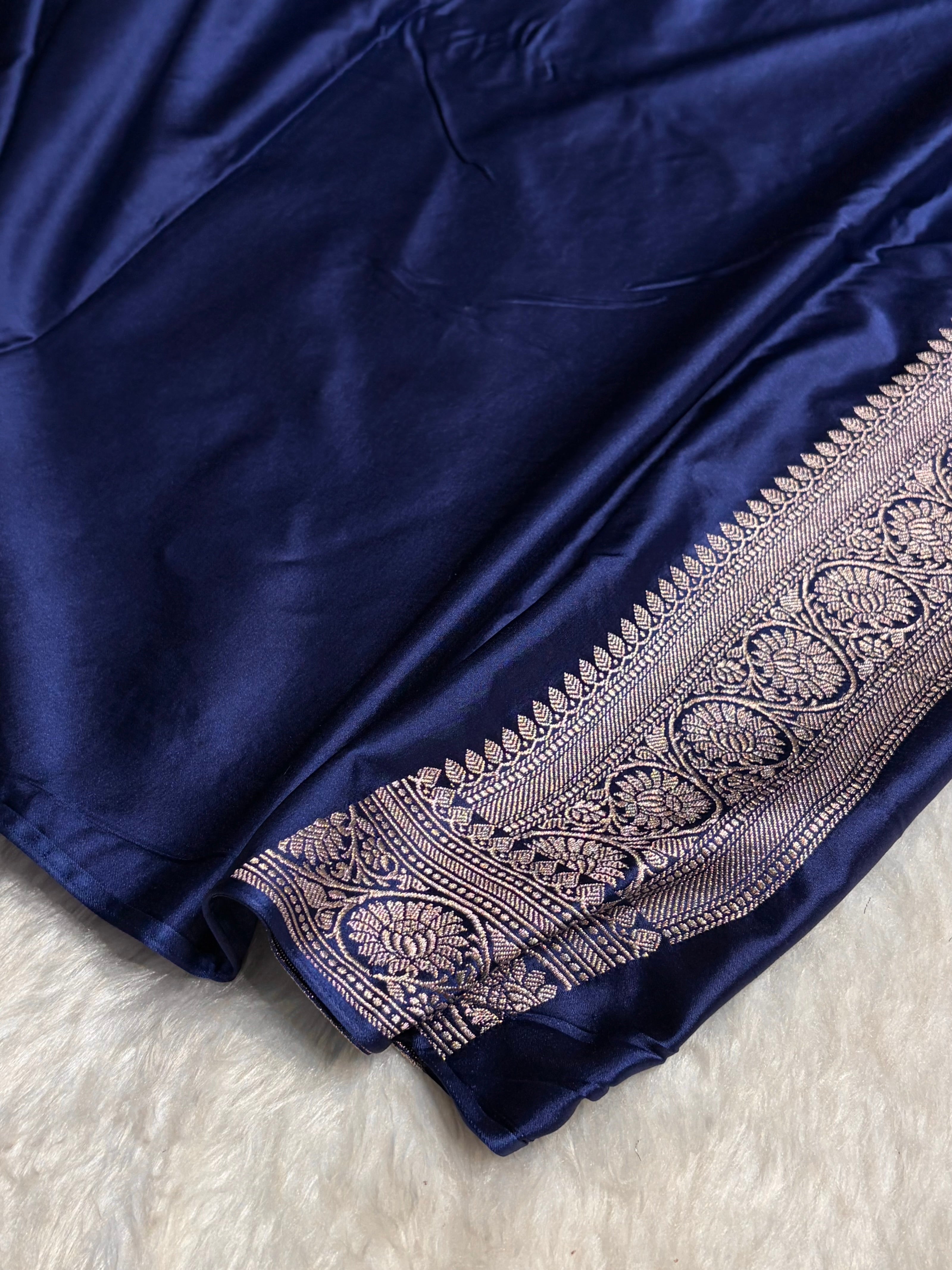 Royal Blue Minakari Banarasi Cross Mashru Silk Saree MS01