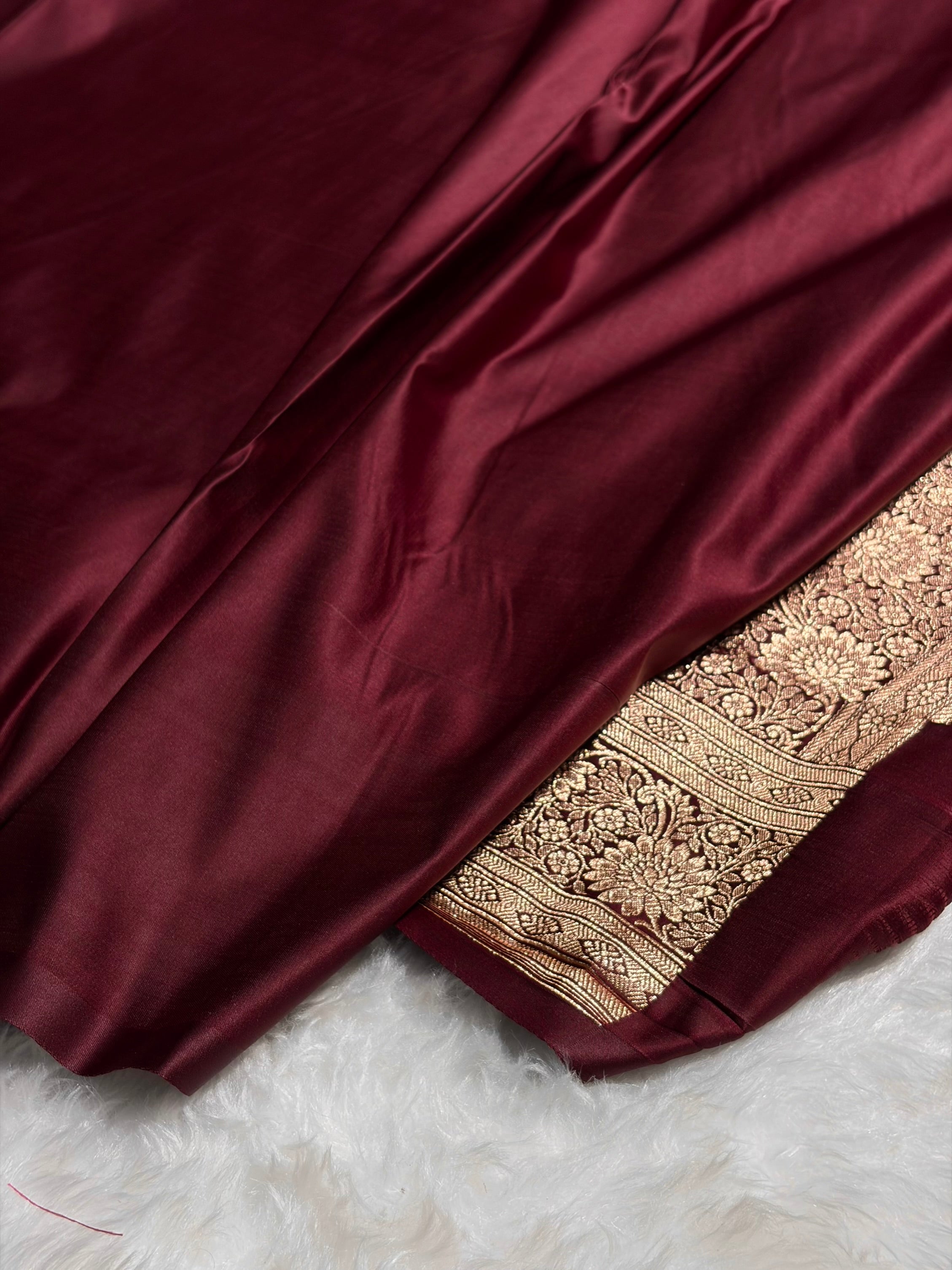 Pista with Chocolate Booti Satin Katan Silk saree SK29