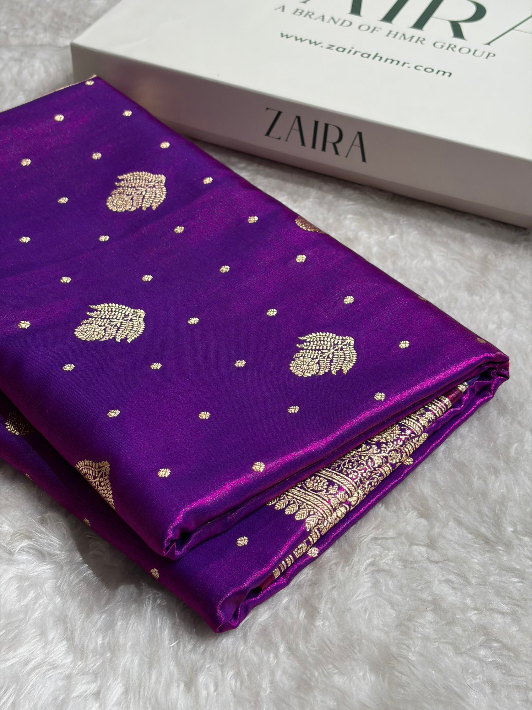 Banarasi Cross Purple Shades Booti Pattern Banarasi Satin Silk Saree SS59