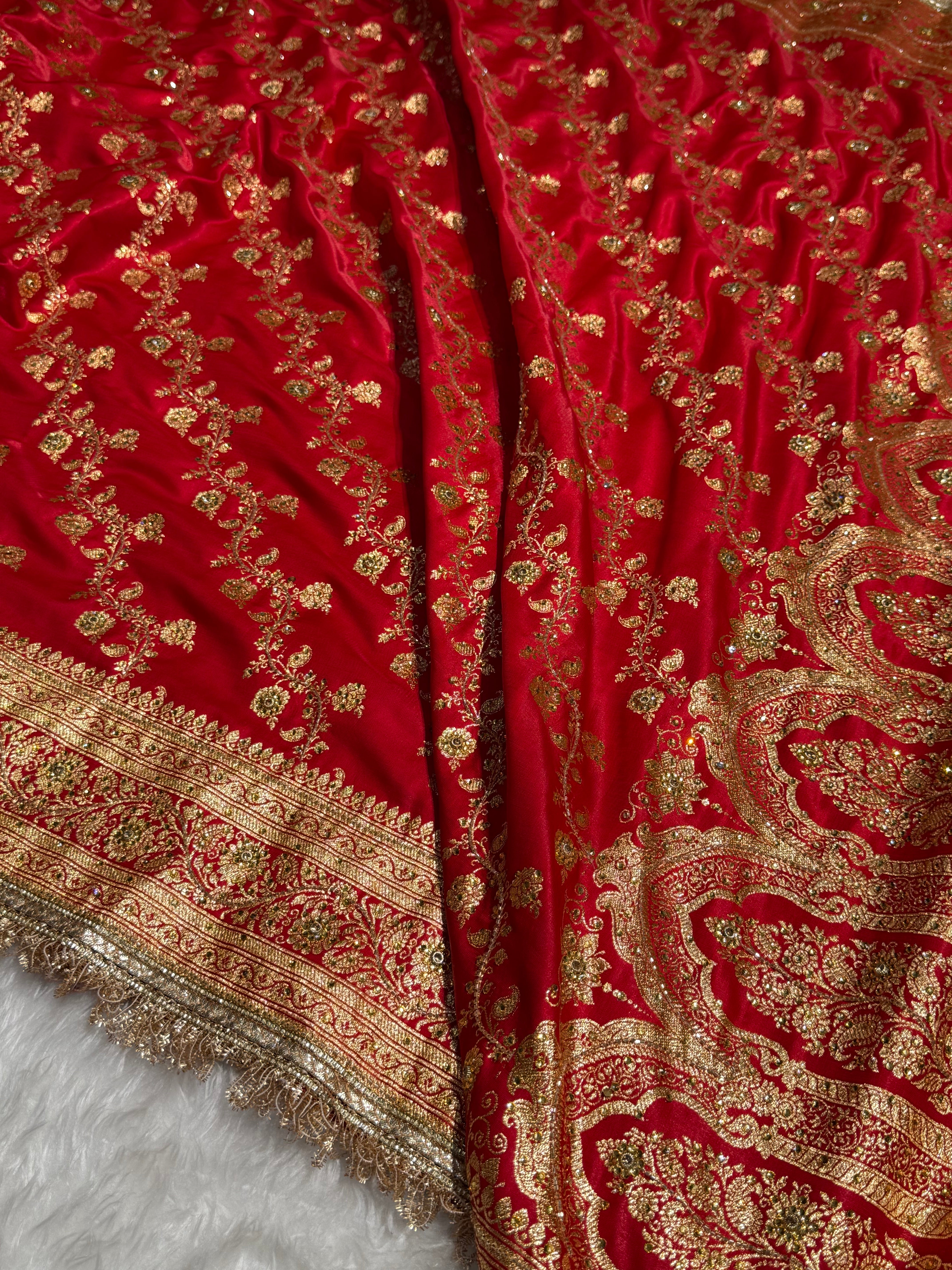 Bridal Red Cross with Ari and stone work and Edge with gotta Patti