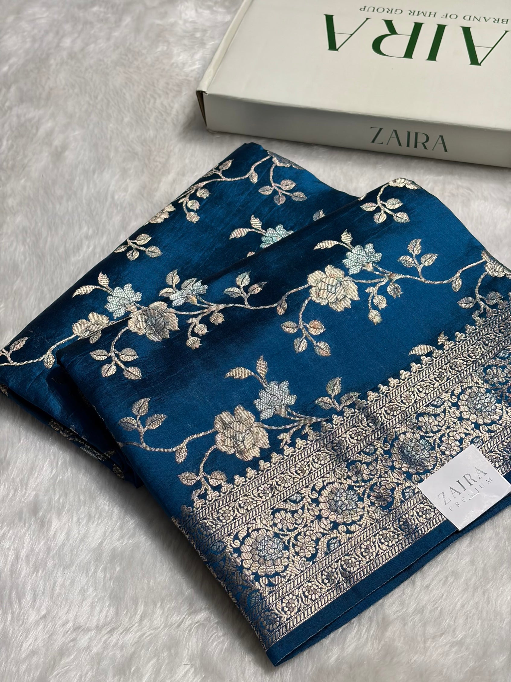 German Blue Shade Minakari Pure Caramel Silk Saree CS-04