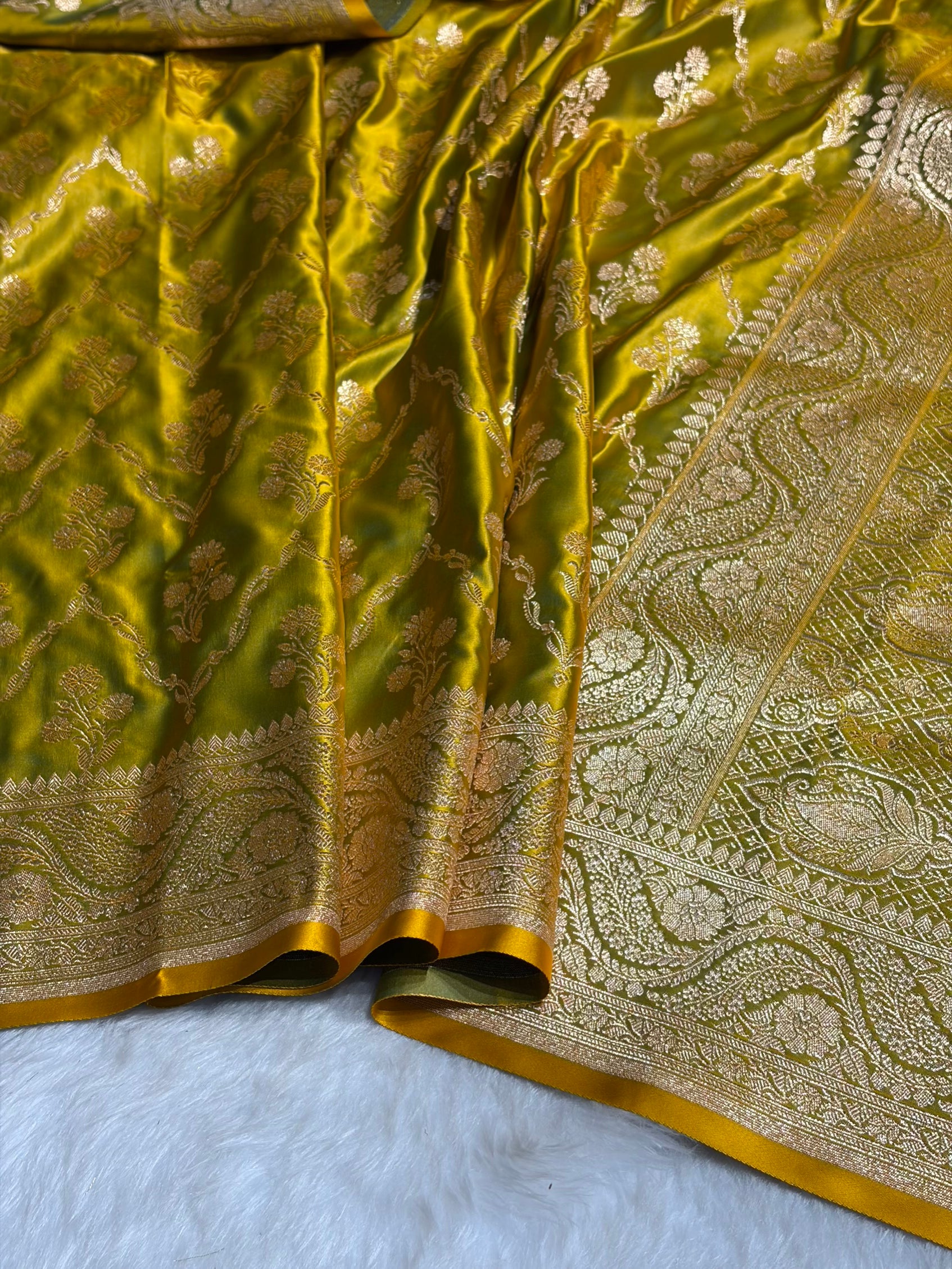 Liril Green Cross with Boota Pattern Satin Katan Silk Saree SK67