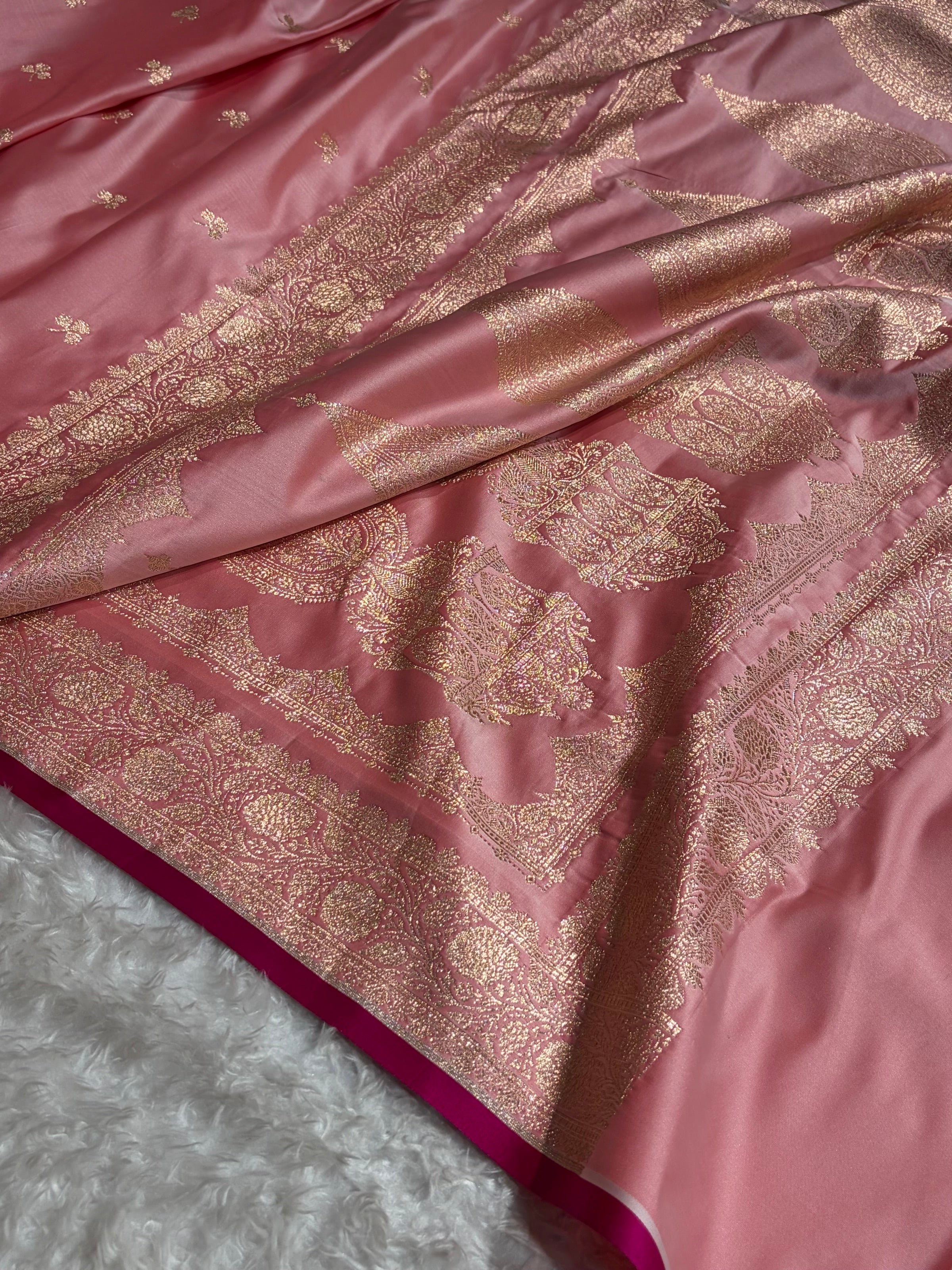 Banarasi Baby Pink Booti Katan Silk Saree SK09