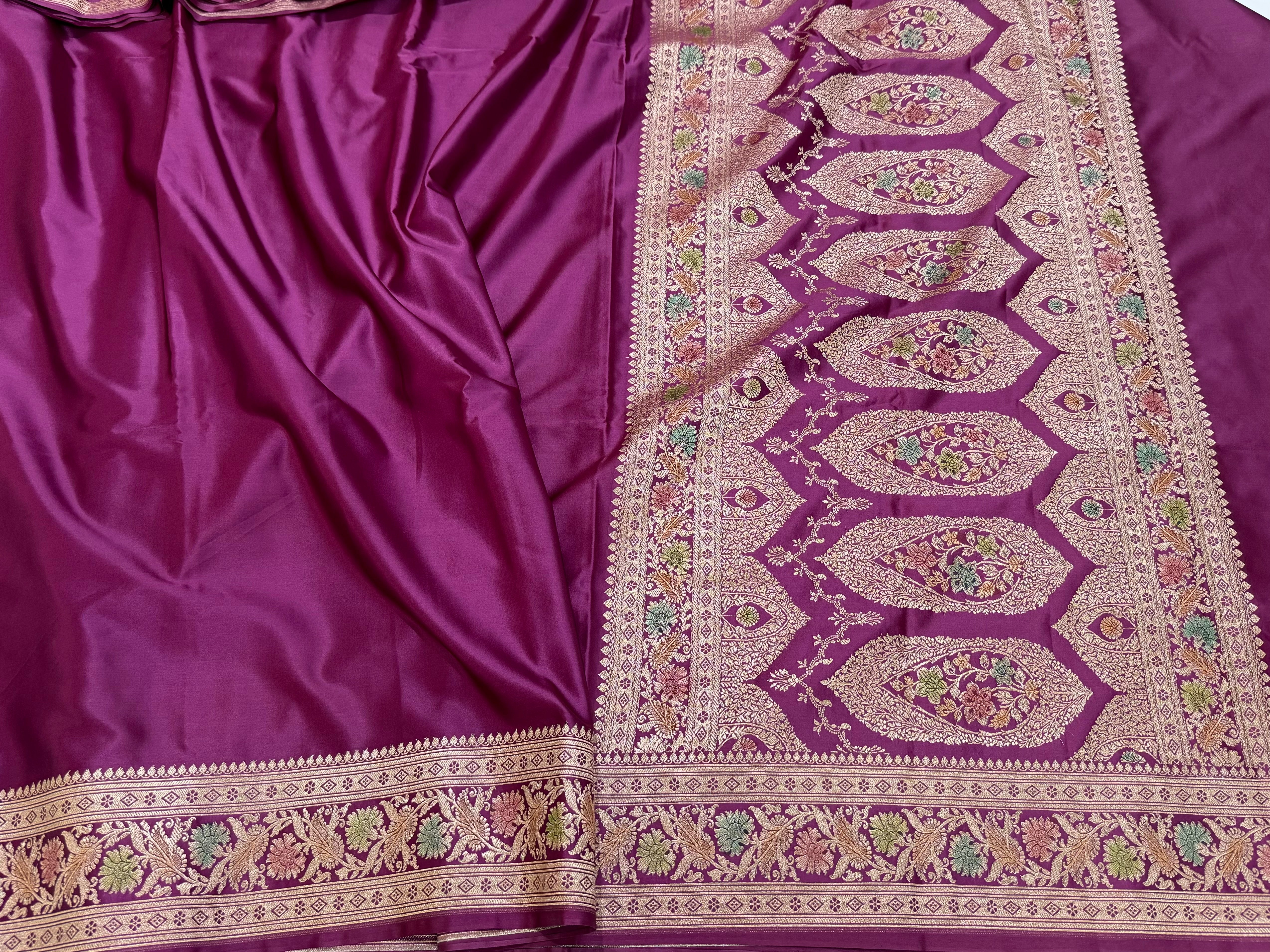 Wine Plain Mashru Silk Saree