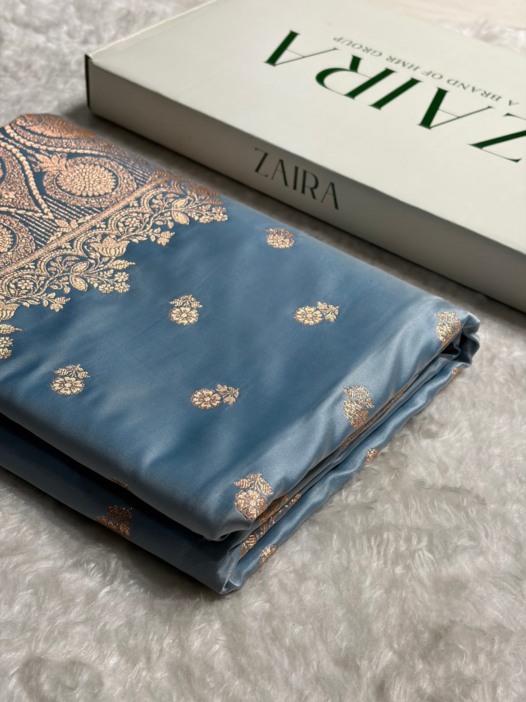 Banarasi Satin Katan Saree With Boota in Sky Blue Shades SK113