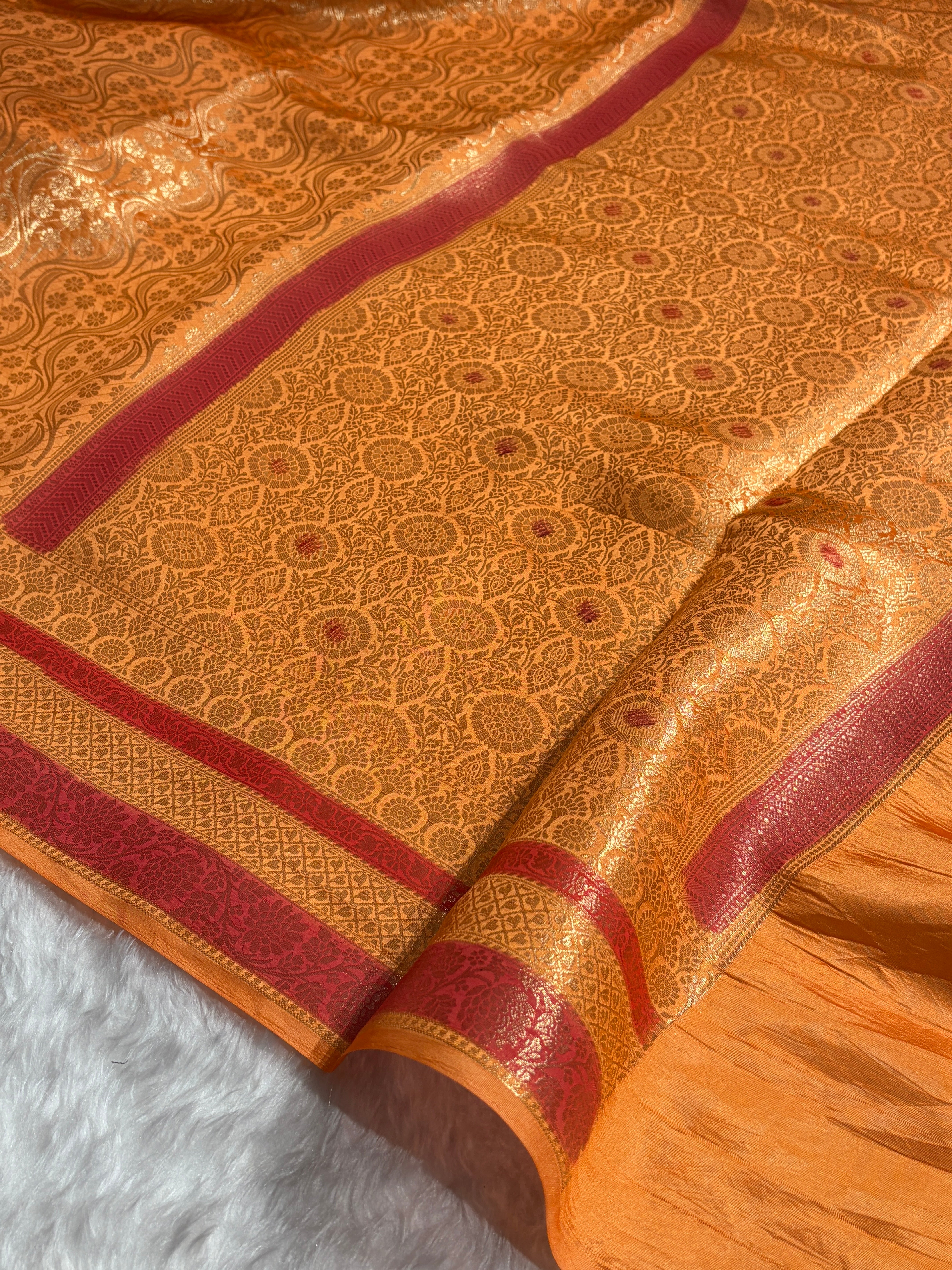 Banarasi Orange Shade Flower Minakari Brocade Pure Caramel Mango Silk Saree CS-22