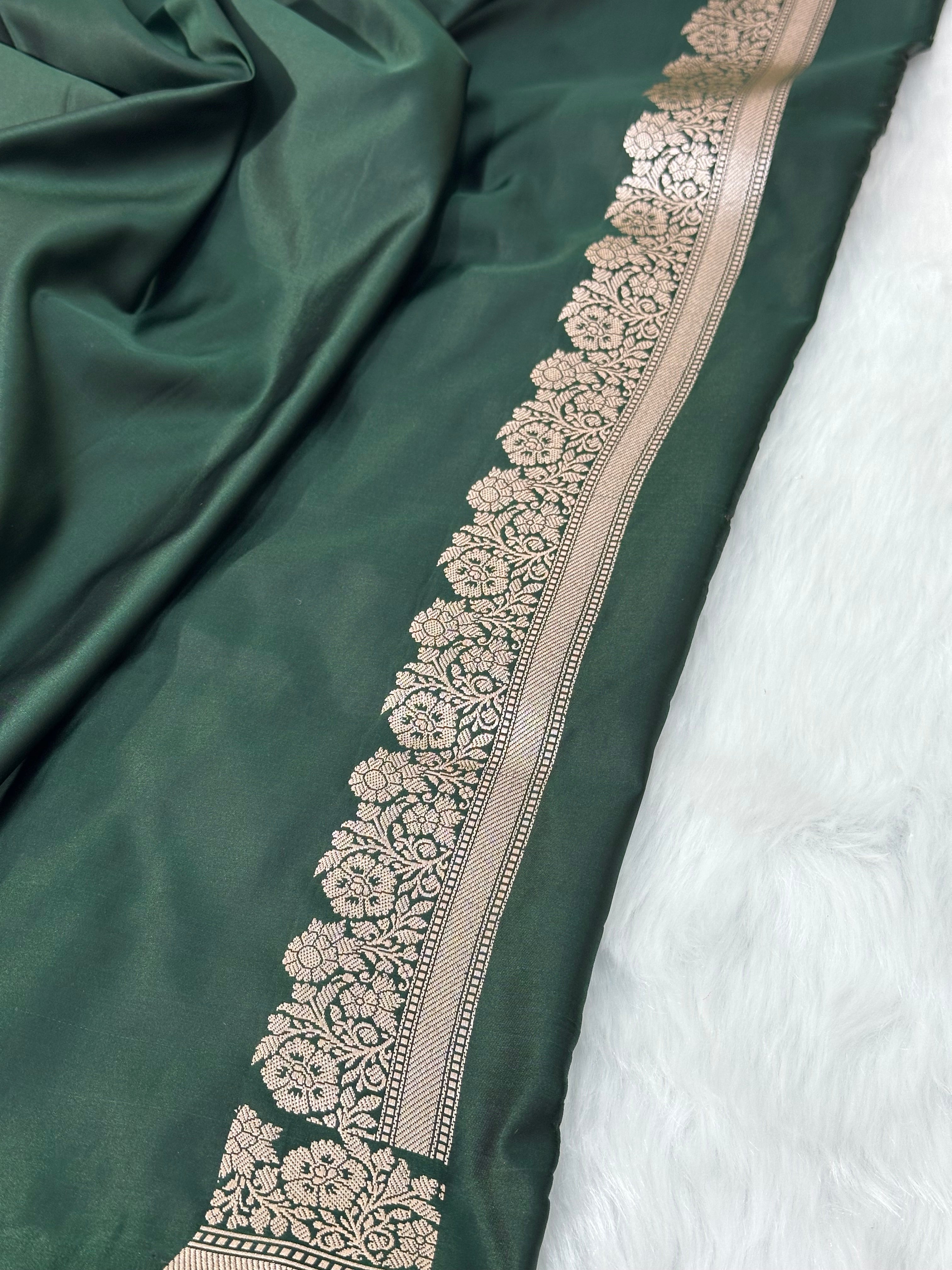 Bottle Green Shades Floral Boota Mashru Silk Saree