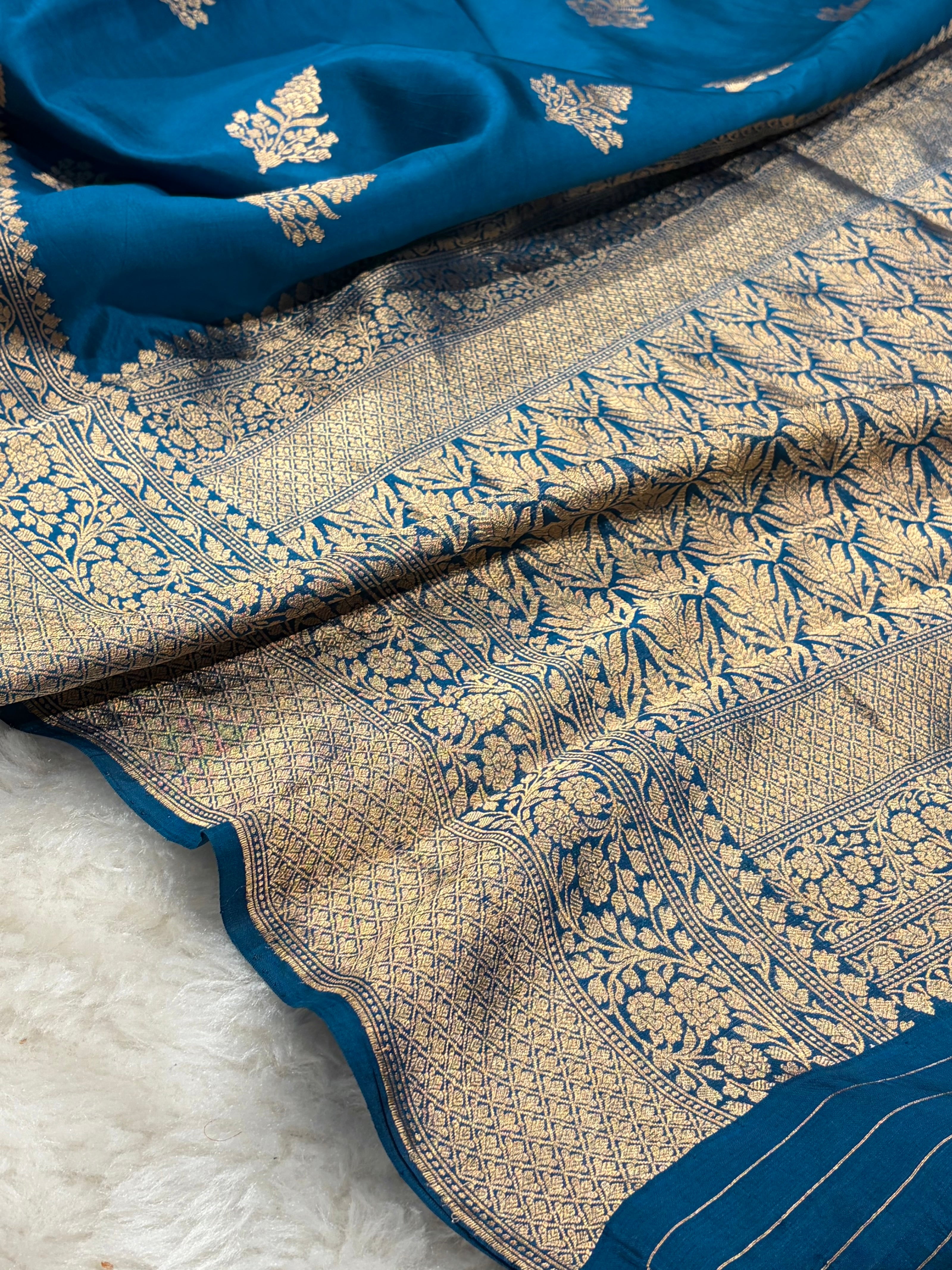 Banarasi German Blue Boota Handwoven Pure Paper Silk RM-86