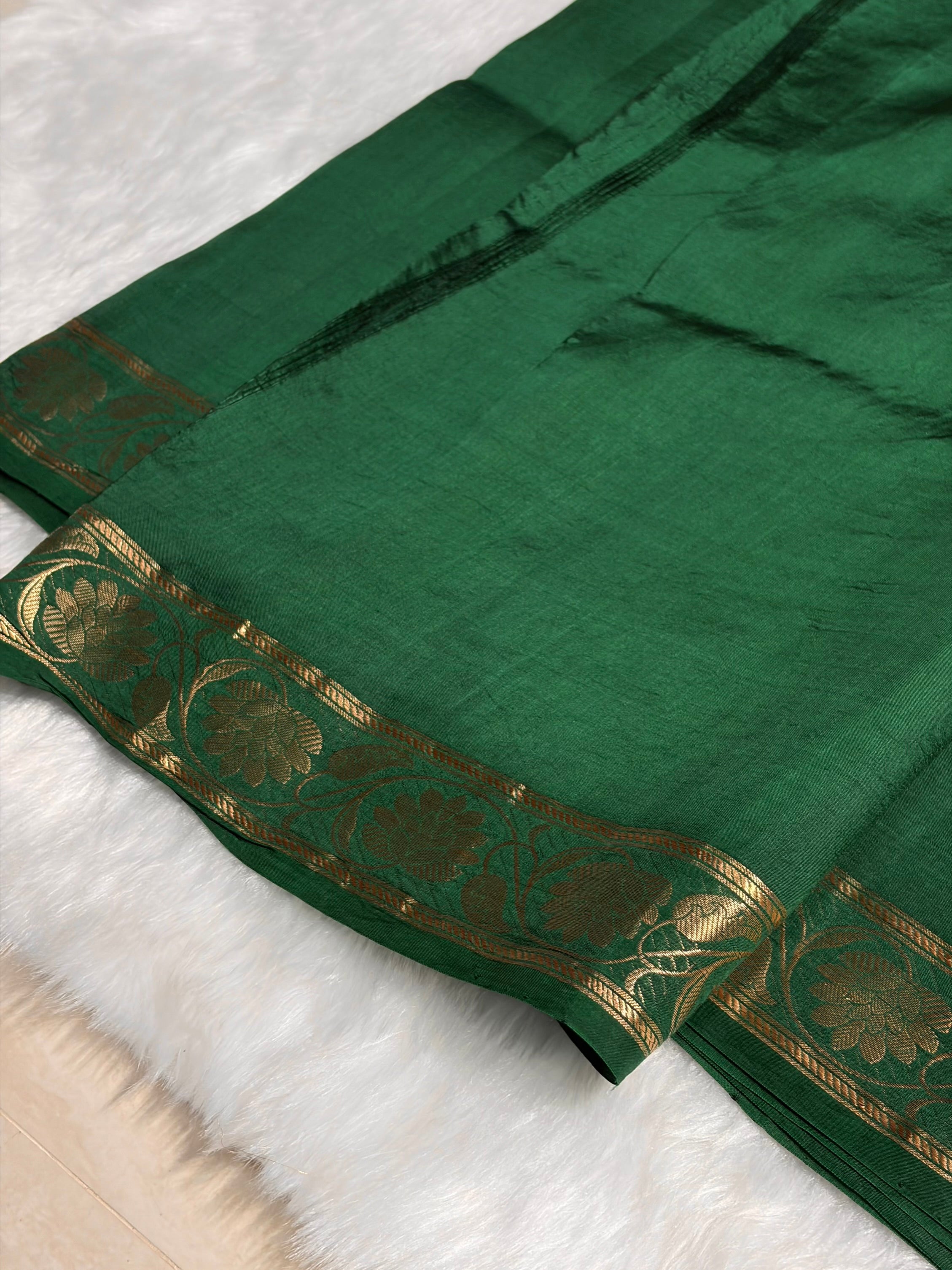 Bottle Green Shades Handwoven Pure  Raw Mango Silk RM-42