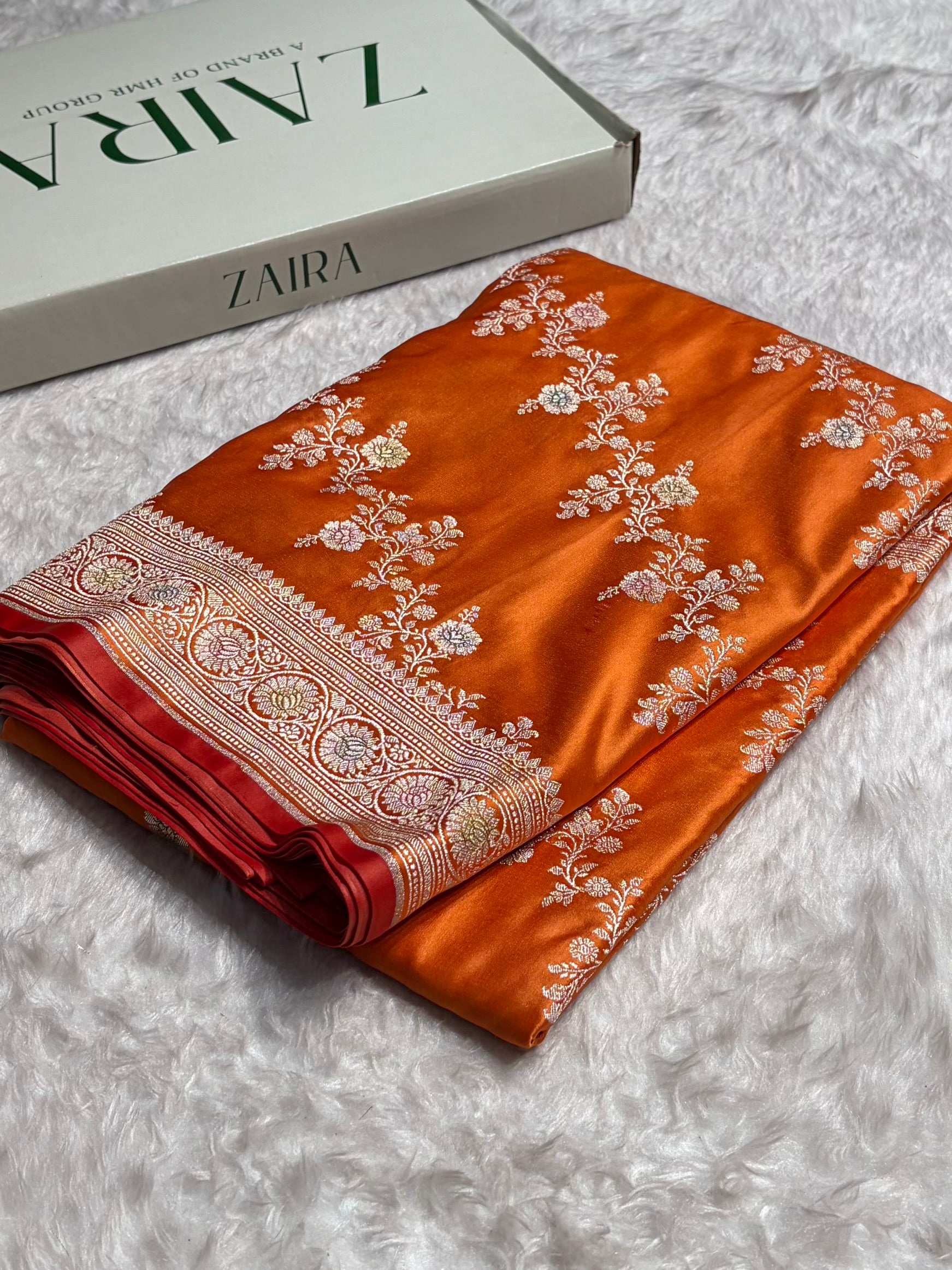 Orange Minakari Banarasi Cross Mashru Silk Saree MS01