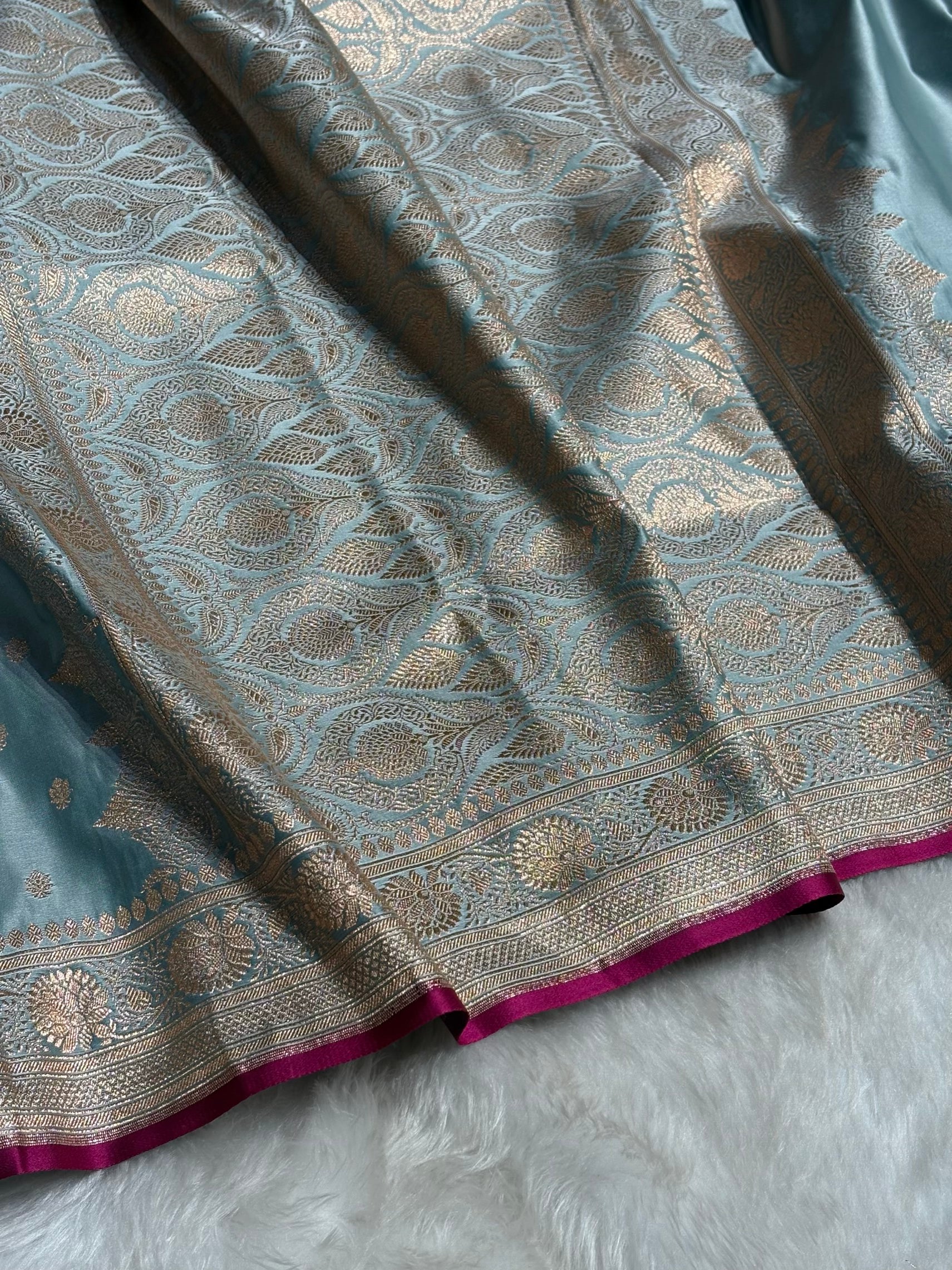 Turquoise Shades Booti Katan Silk Saree SK07