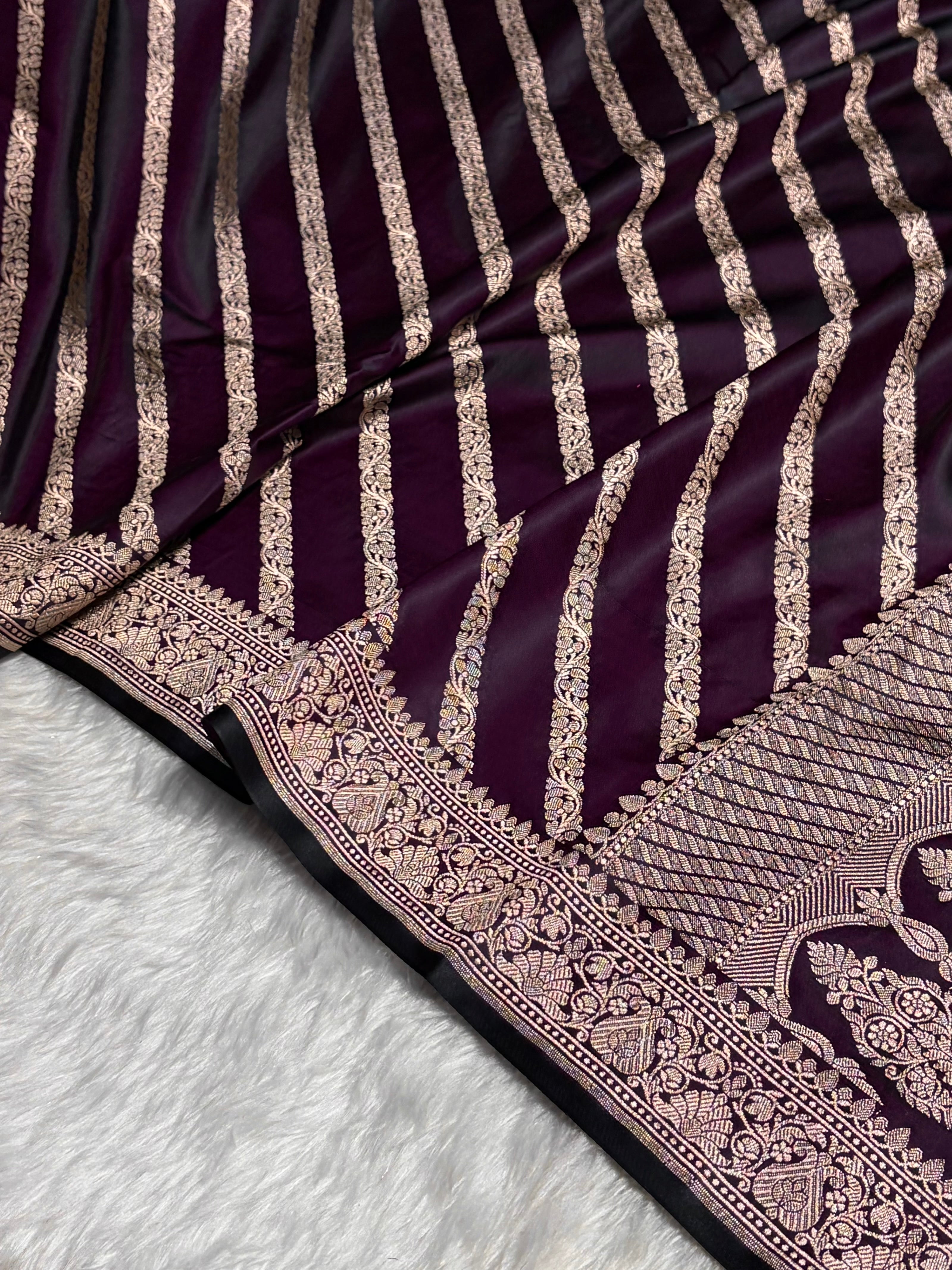 Cross Wine With Floral Border Mashru Silk Saree MSM-98