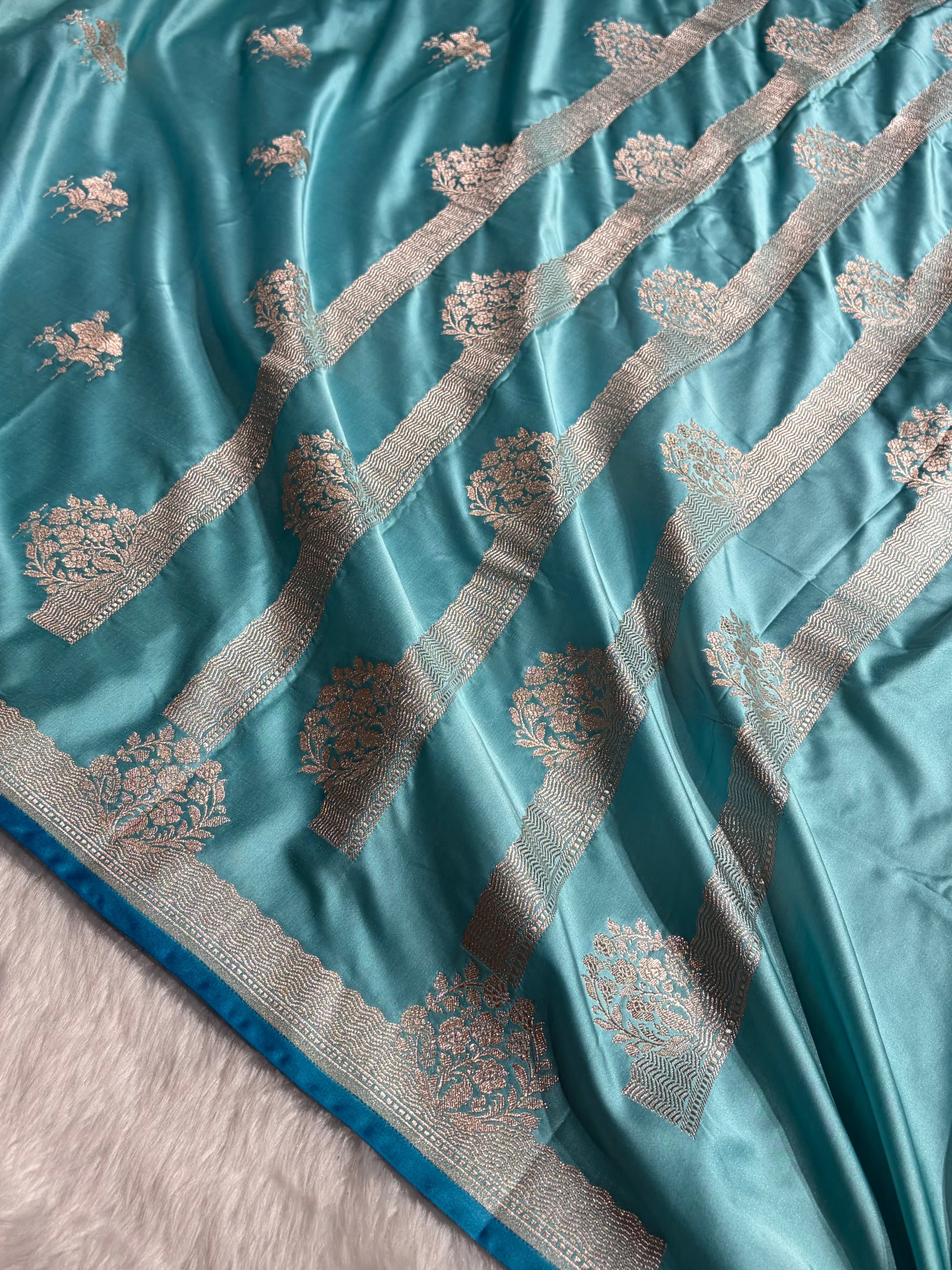 Banarasi Sky Blue Shades Floral Mashru Silk Saree MCS87