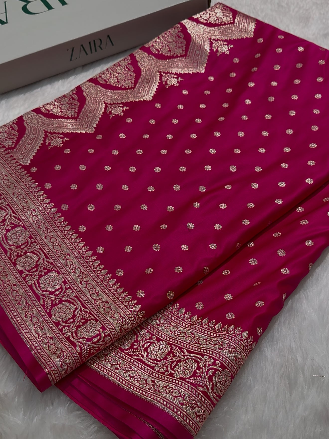 Rani Pink Katan Silk Saree In Booti motif SK01