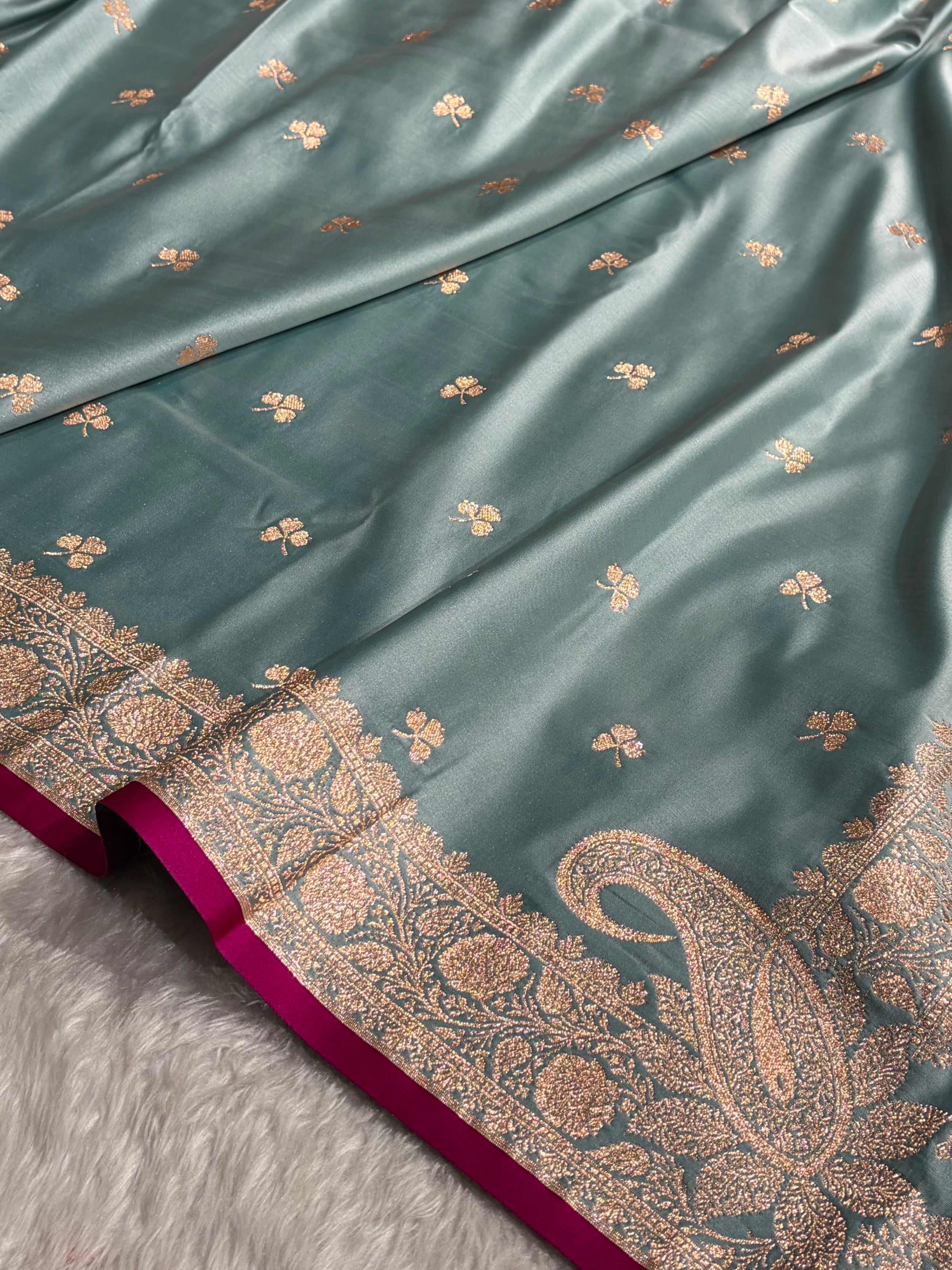 Turquoise Booti Katan Silk Saree SK09