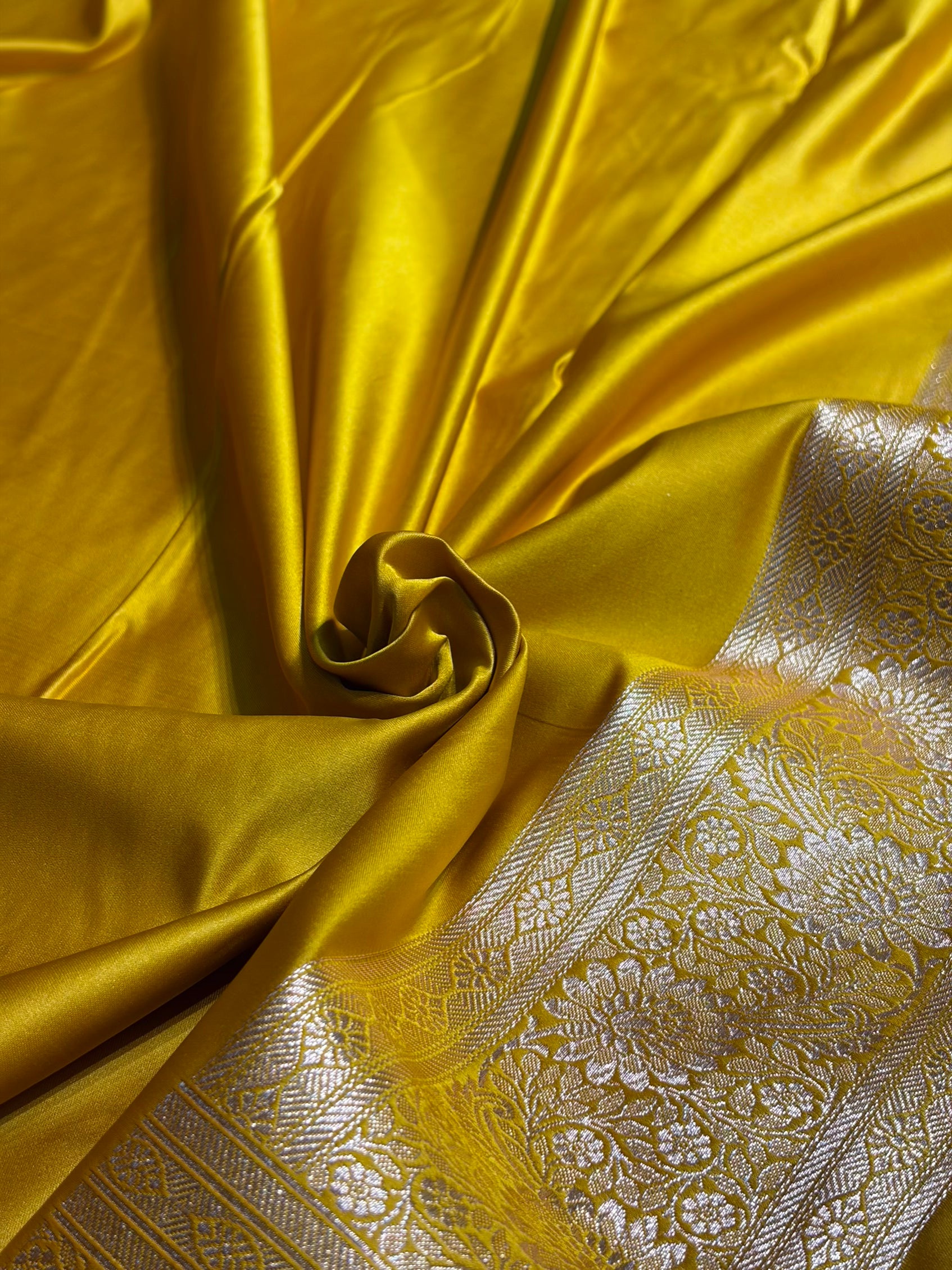 Sky blue with Mustard Booti Satin Katan Silk saree SK29