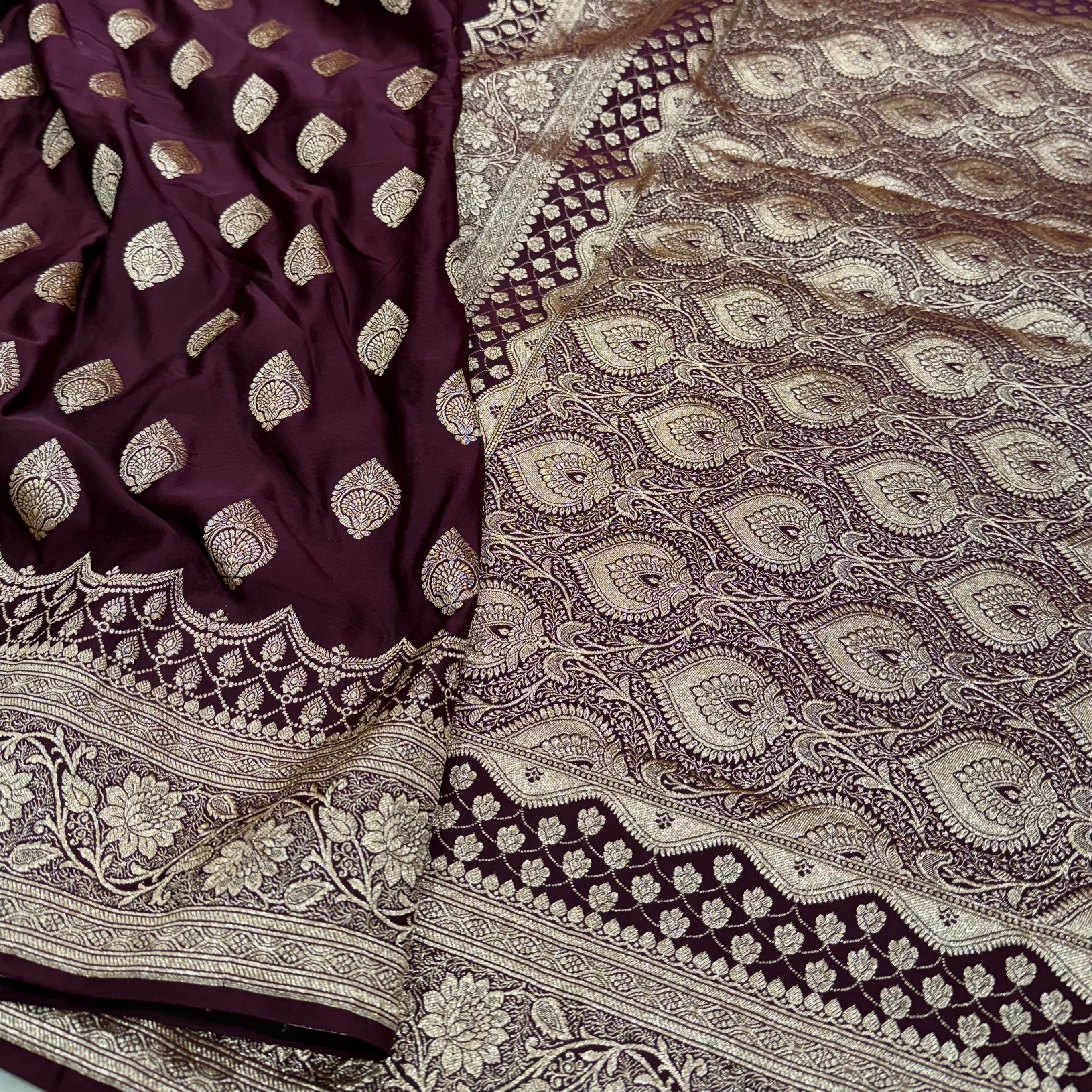 Garnet Boota Katan Silk Saree