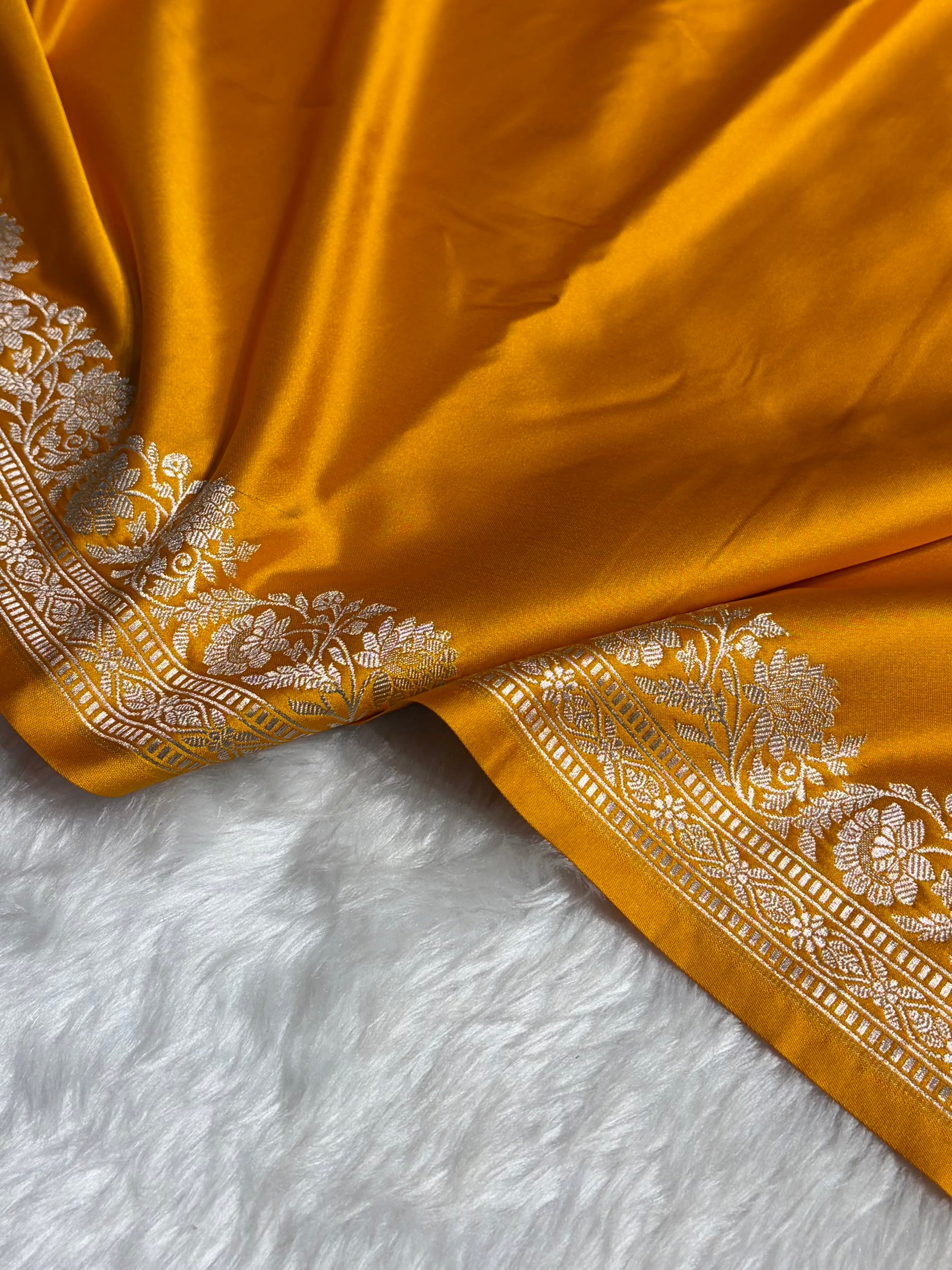 Mustard Boota With Floral Border Mashru Silk Saree MSM-94