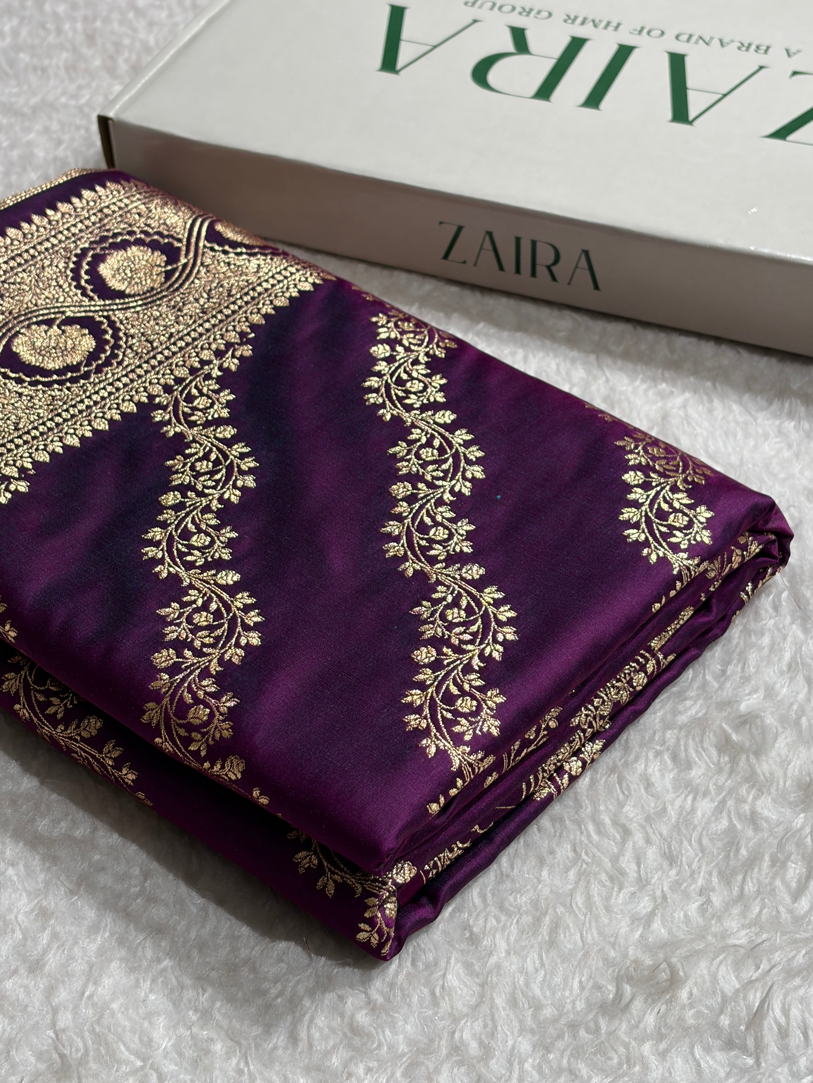 Wine Floral Cross Pattern Satin Katan Silk Saree SK74