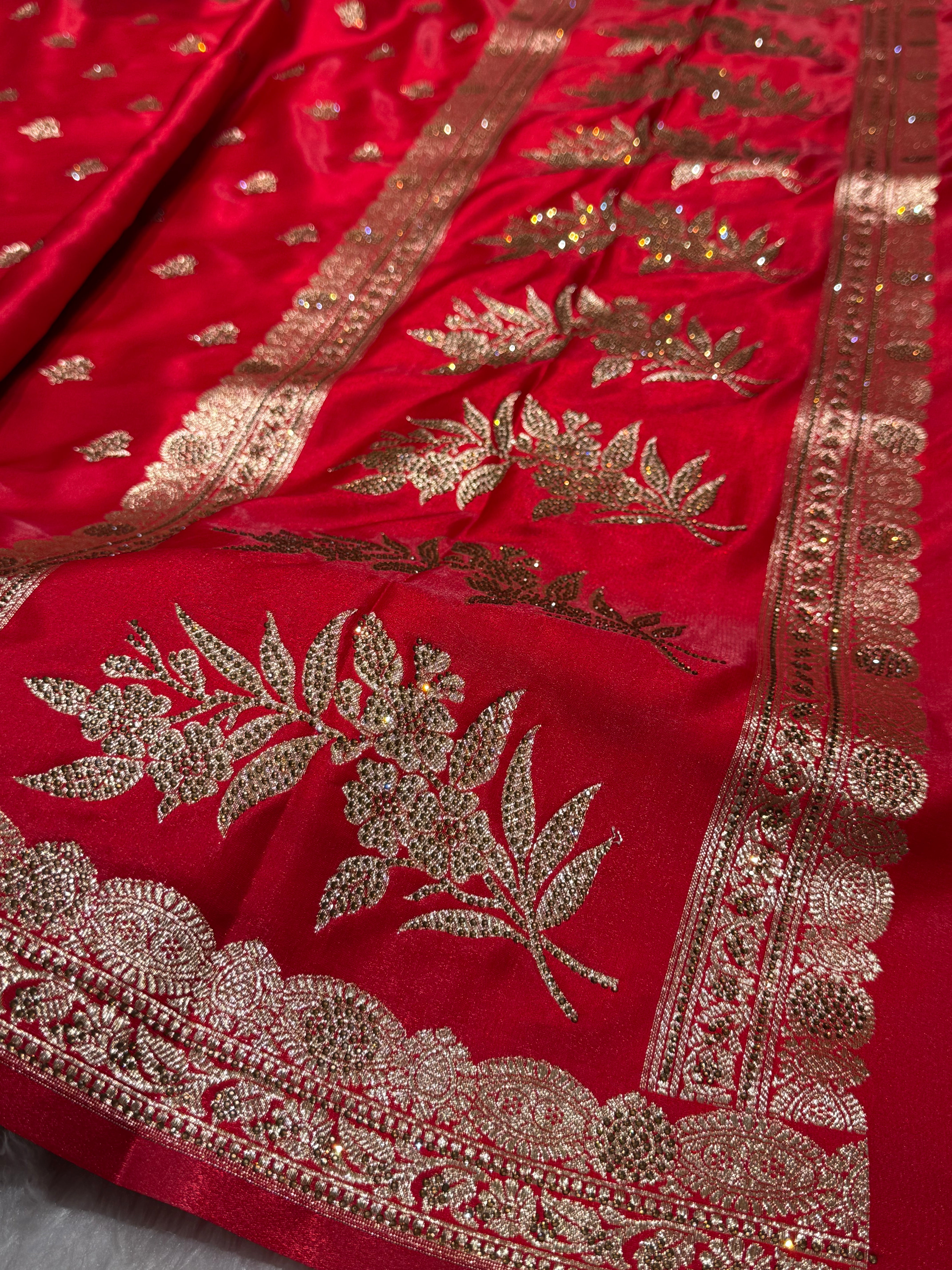 Red Boota Wih Swarovski Work With brocade blouse
