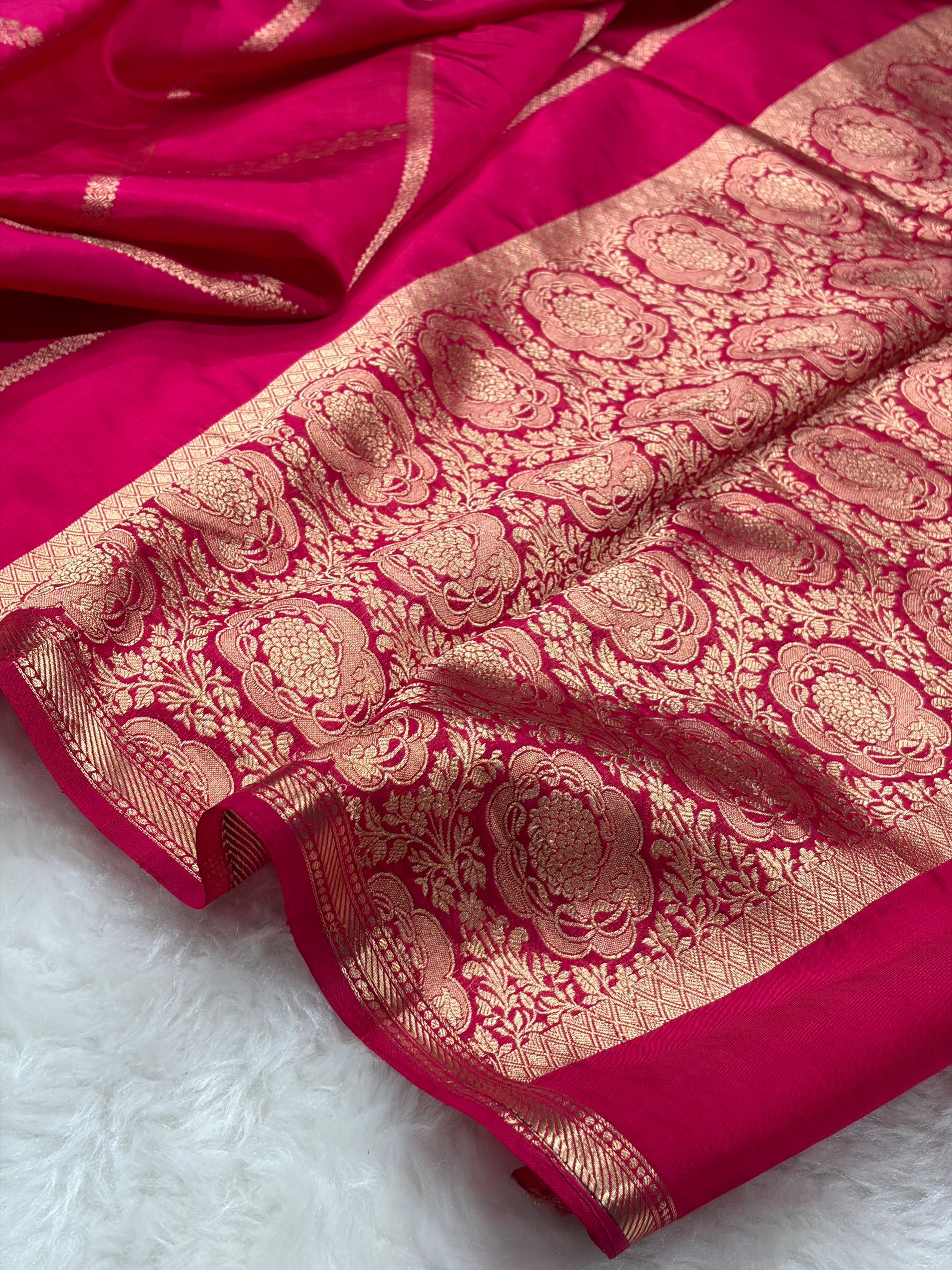 Banarasi Red Shades Handwoven Pure Paper Silk RM-68