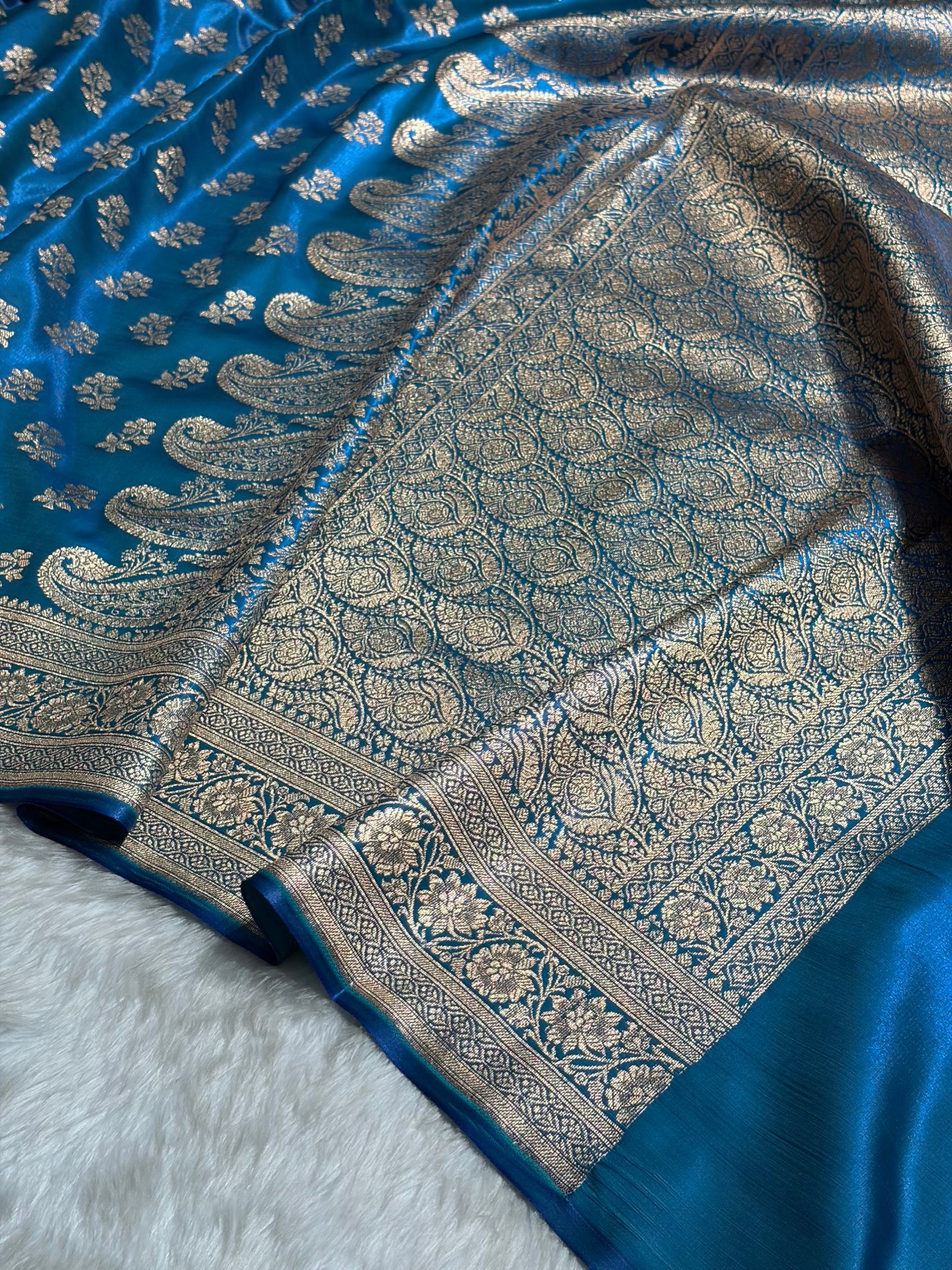 Firozi Shades Banarasi Satin Silk Saree SS34