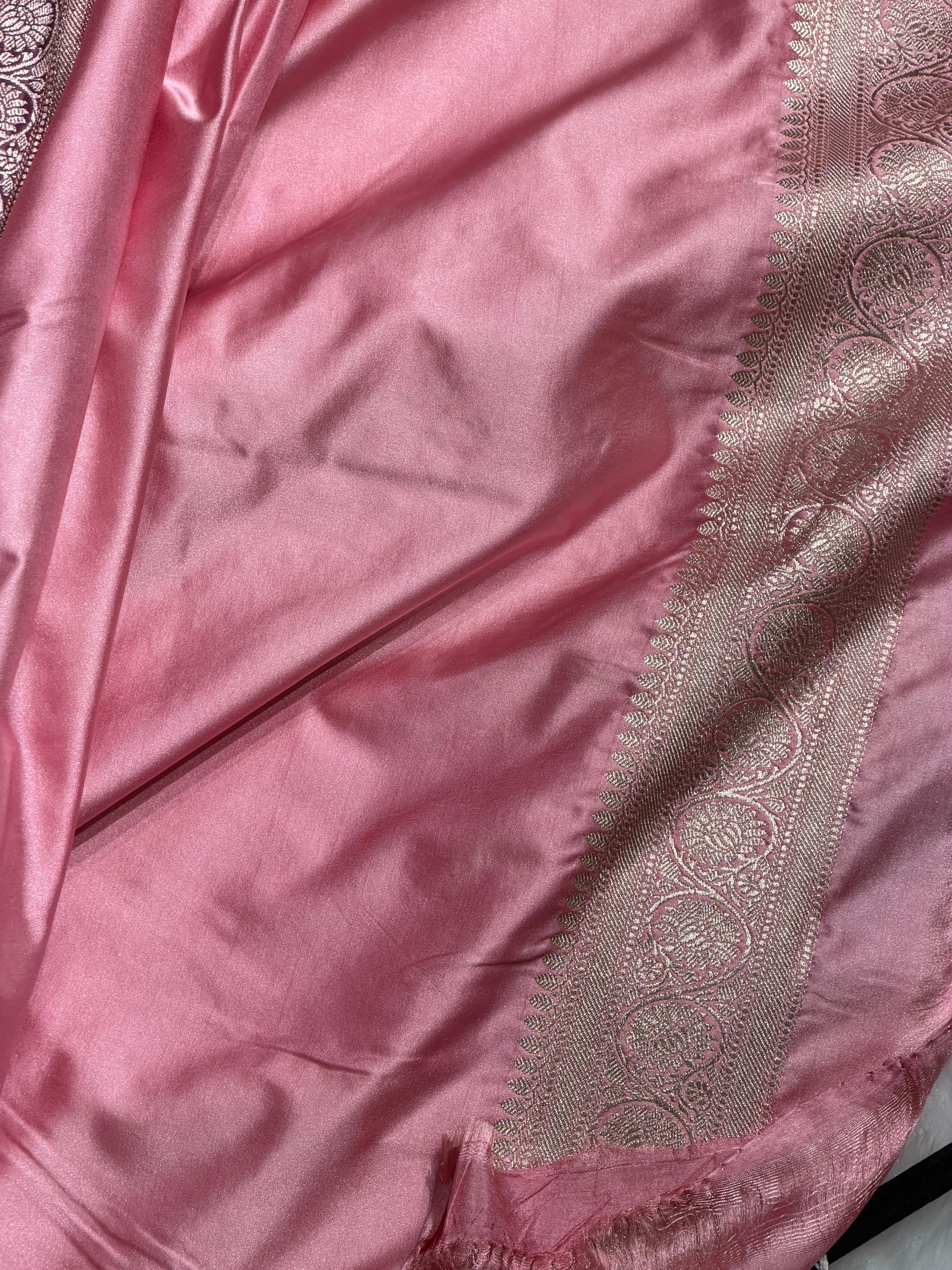 Blush Pink Contrast Banarasi Cross Mashru Silk Saree MS01