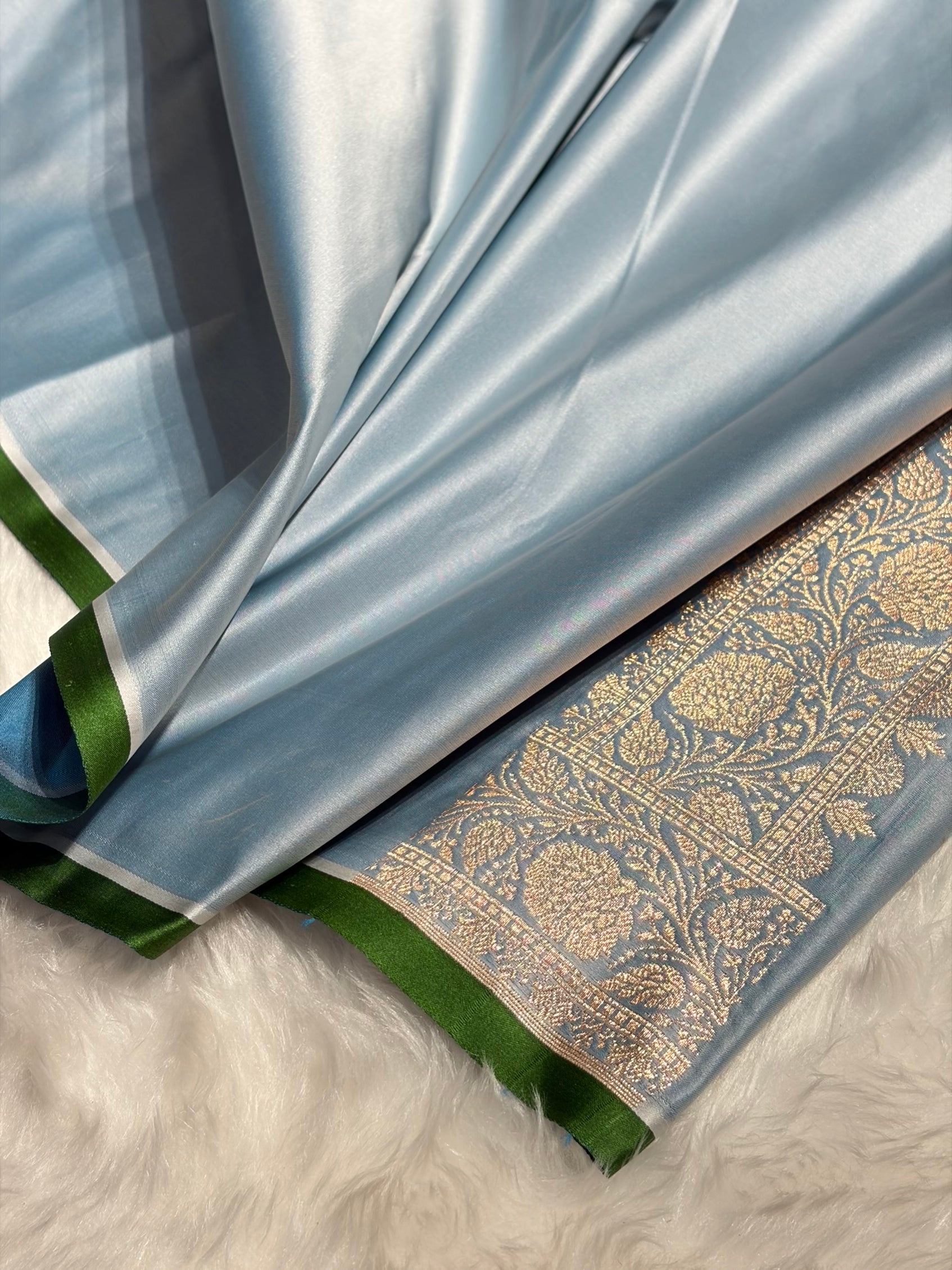 Sky Blue Booti Katan Silk With Gotta Patti Saree SKGP09