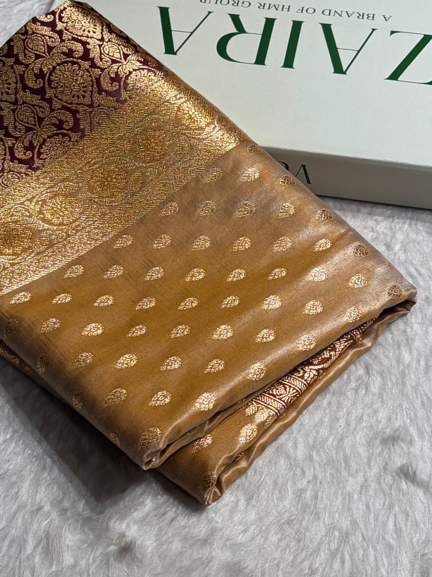 Banarasi Contrast Satin Silk Booti in Tusser With Garnet Shades SS01