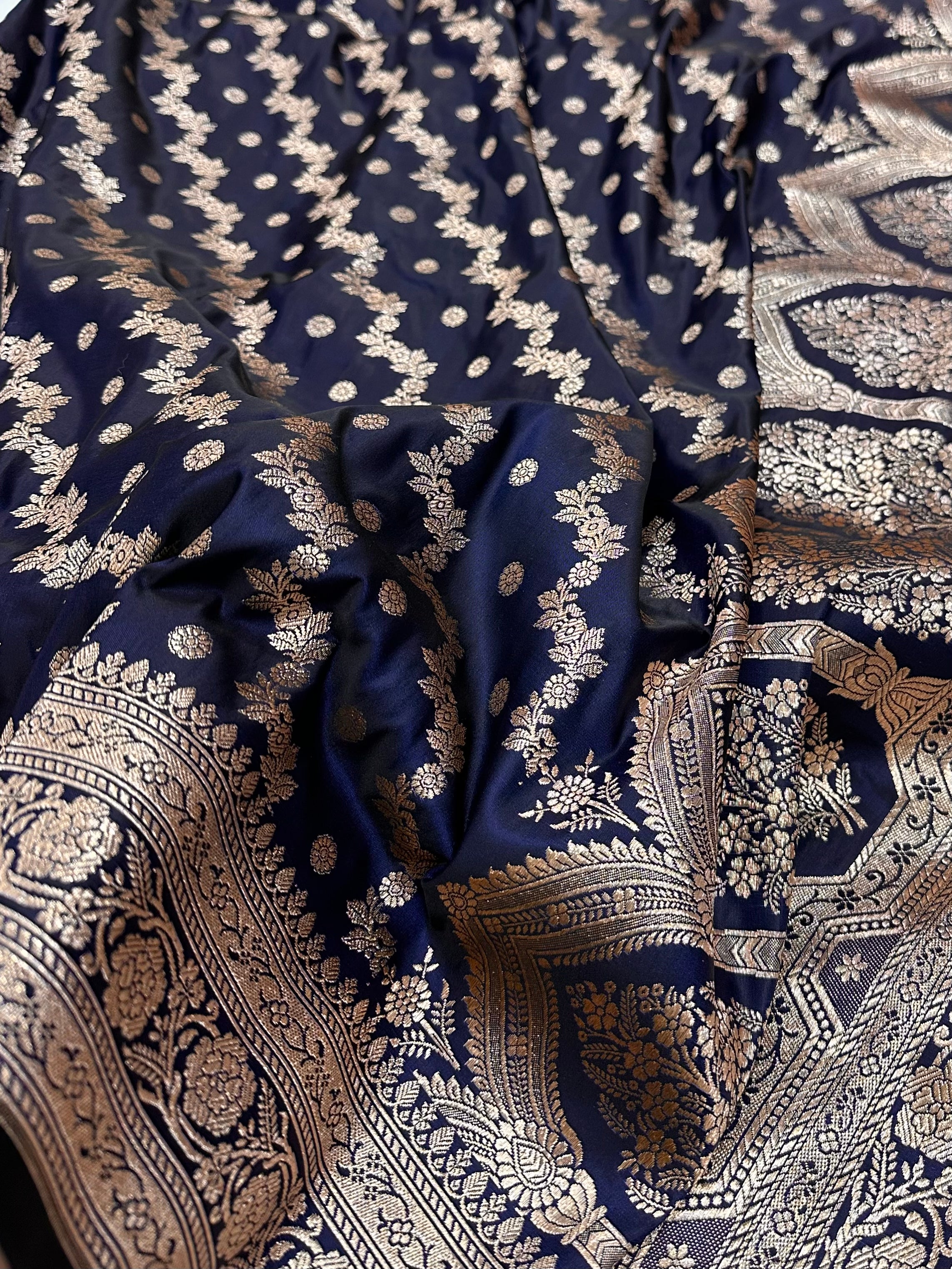 Cross Katan Silk Saree In Cross Navy Shades.