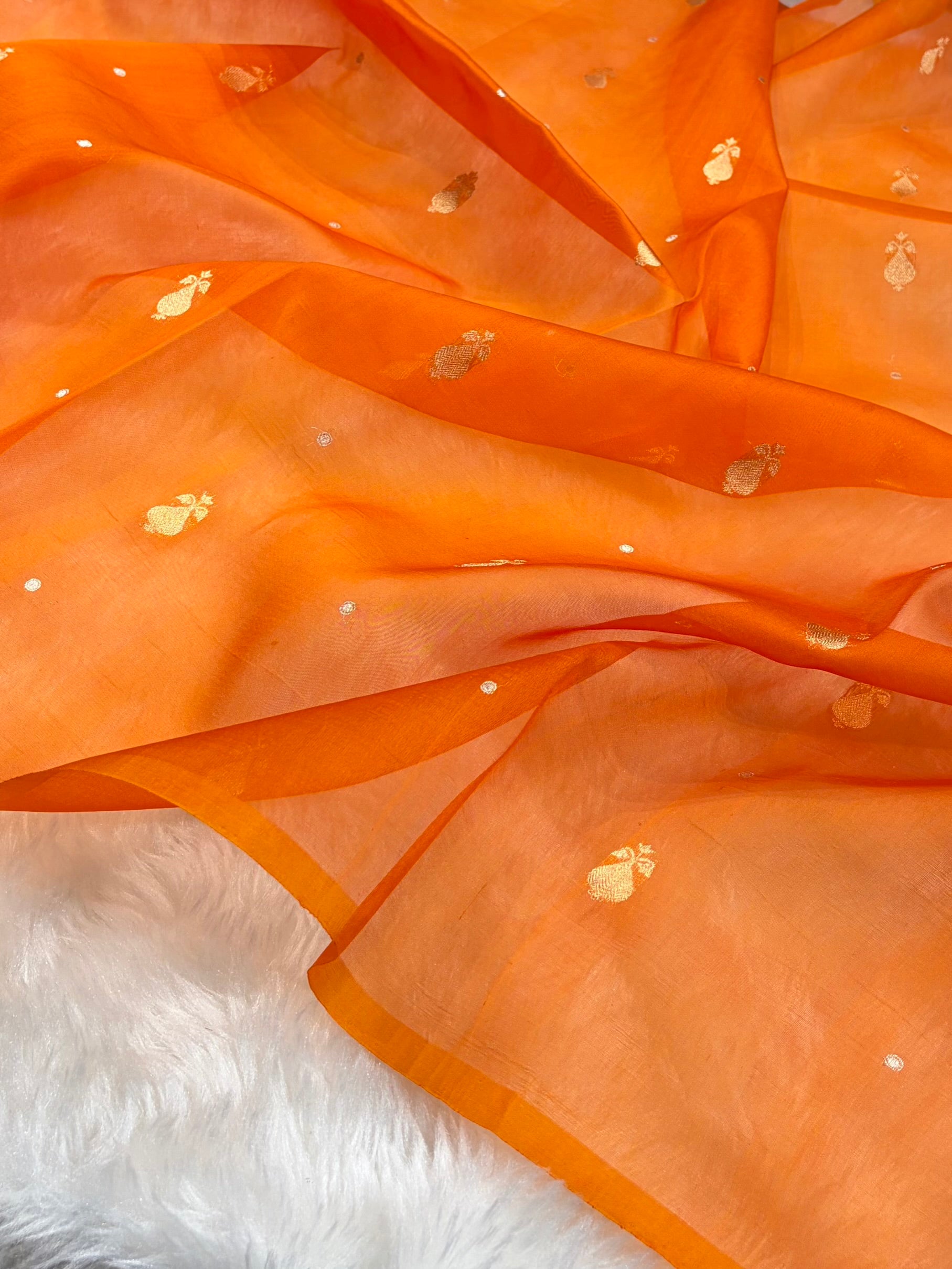 Pure Banarasi Organza Orange Shades With Minakari Floral Banarasi Silk Saree PO-24